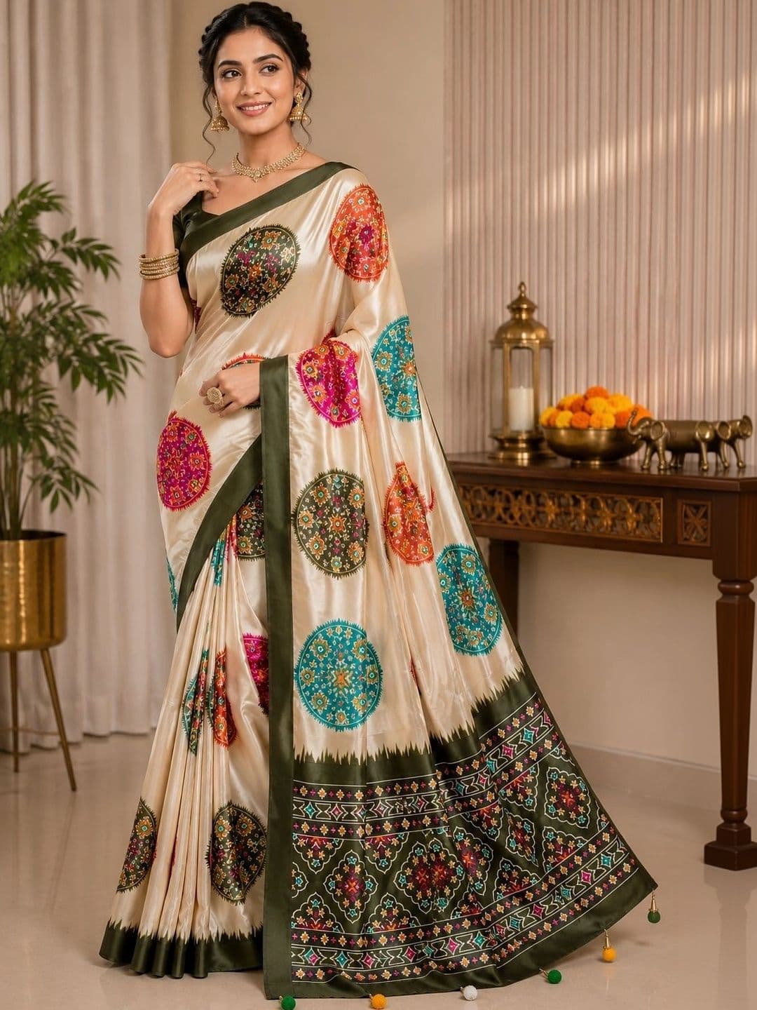 DHANLAXMI SAREES Ethnic Motifs Satin Patola Saree - view 1