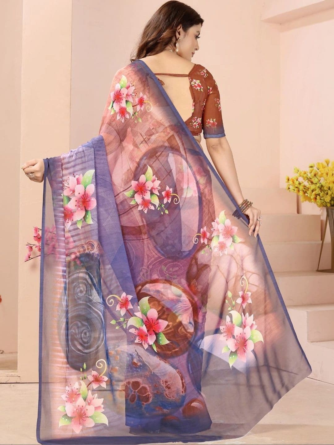 Mitera Floral Pure Georgette Designer Saree thumbnail 5