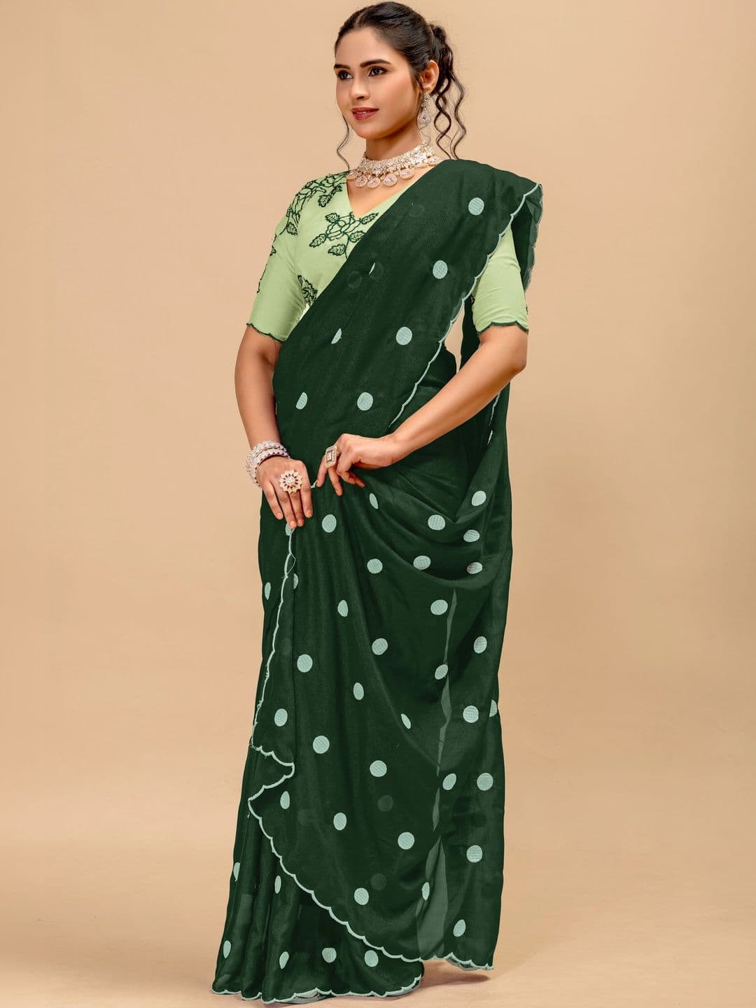 Vastra Drape Embellished Embroidered Poly Georgette Saree - view 1