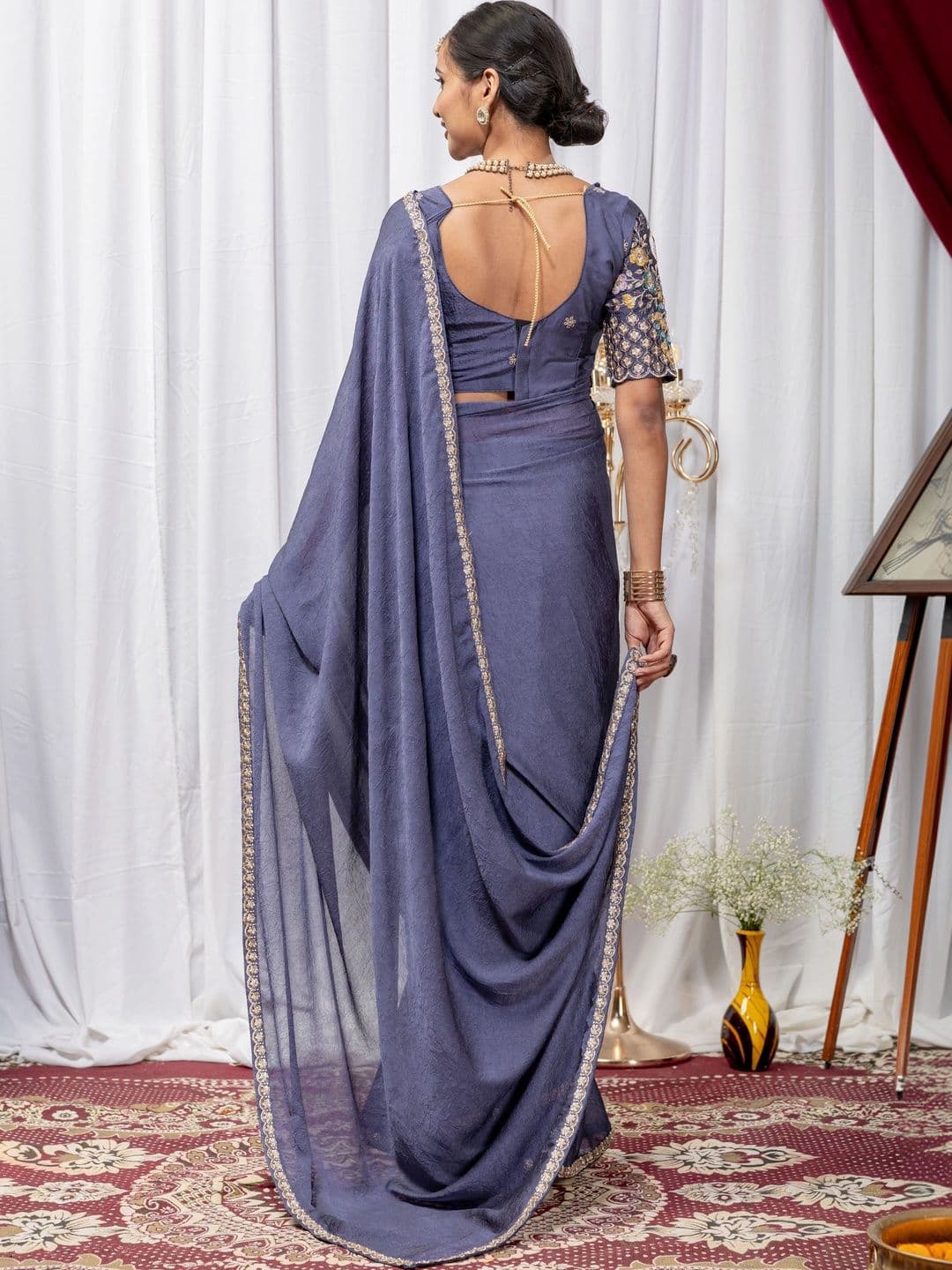 LabelVASTRA Embellished Embroidered Poly Georgette Saree thumbnail 4