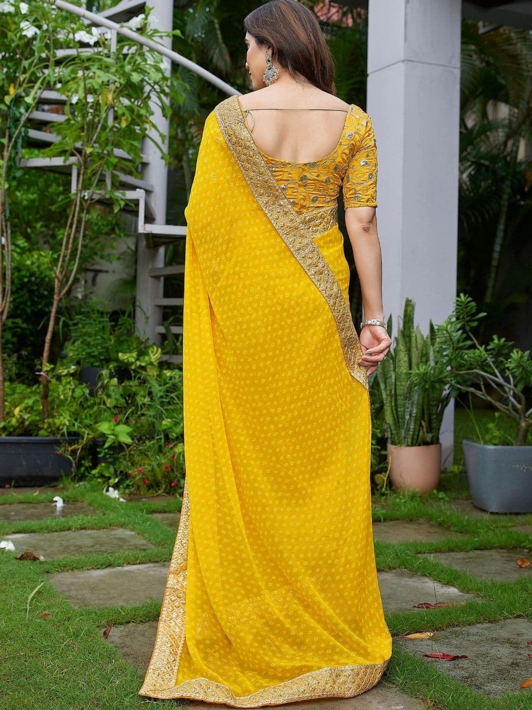 Mitera Bandhani Embroidered Pure Georgette Designer Saree thumbnail 6