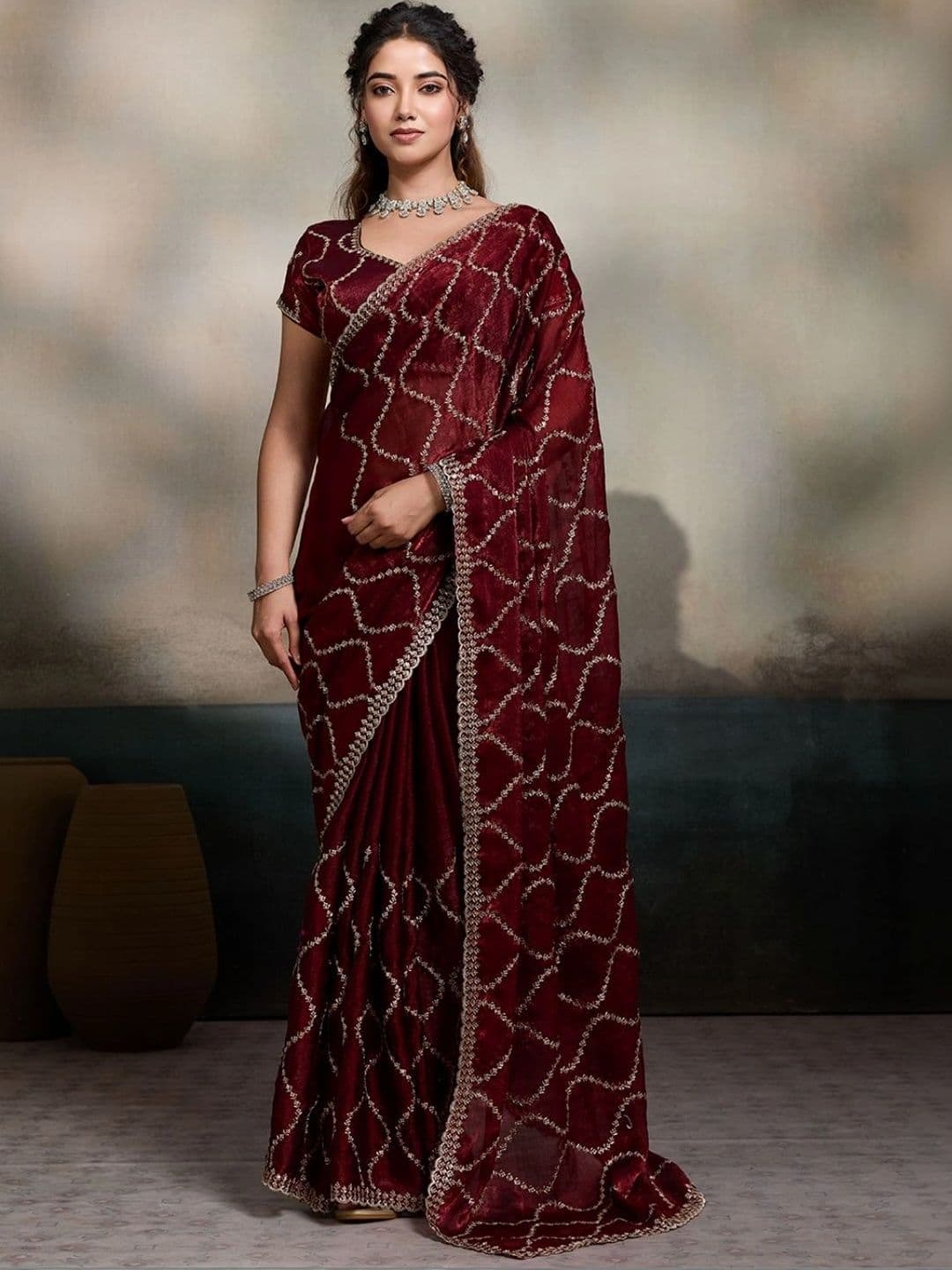 Mitera Floral Embroidered Pure Chiffon Designer Saree thumbnail 2