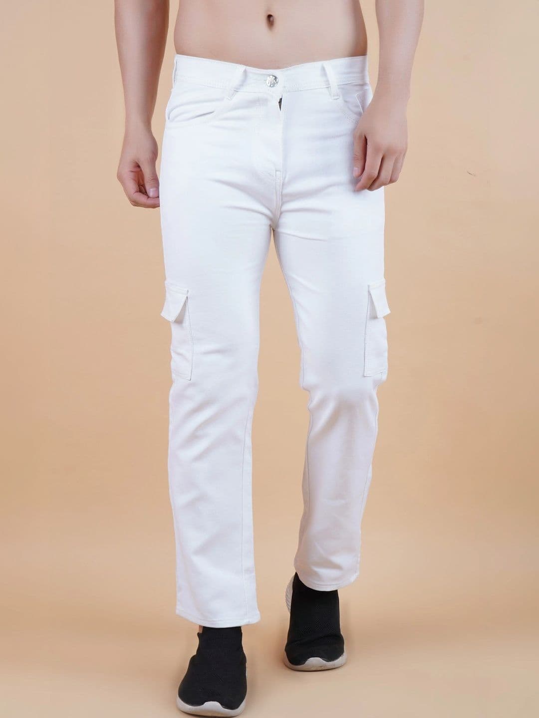 HERE&NOW Men's White Mid-Rise Clean Look Stretch Cargo Straight Fit Jeans - view 1