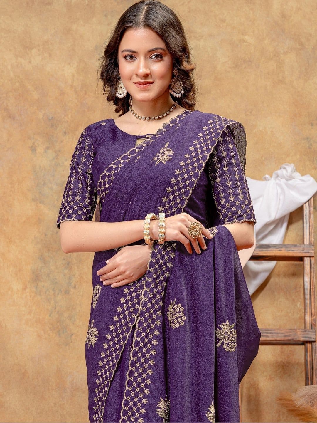 LabelVASTRA Floral Embroidered Poly Georgette Saree - view 1