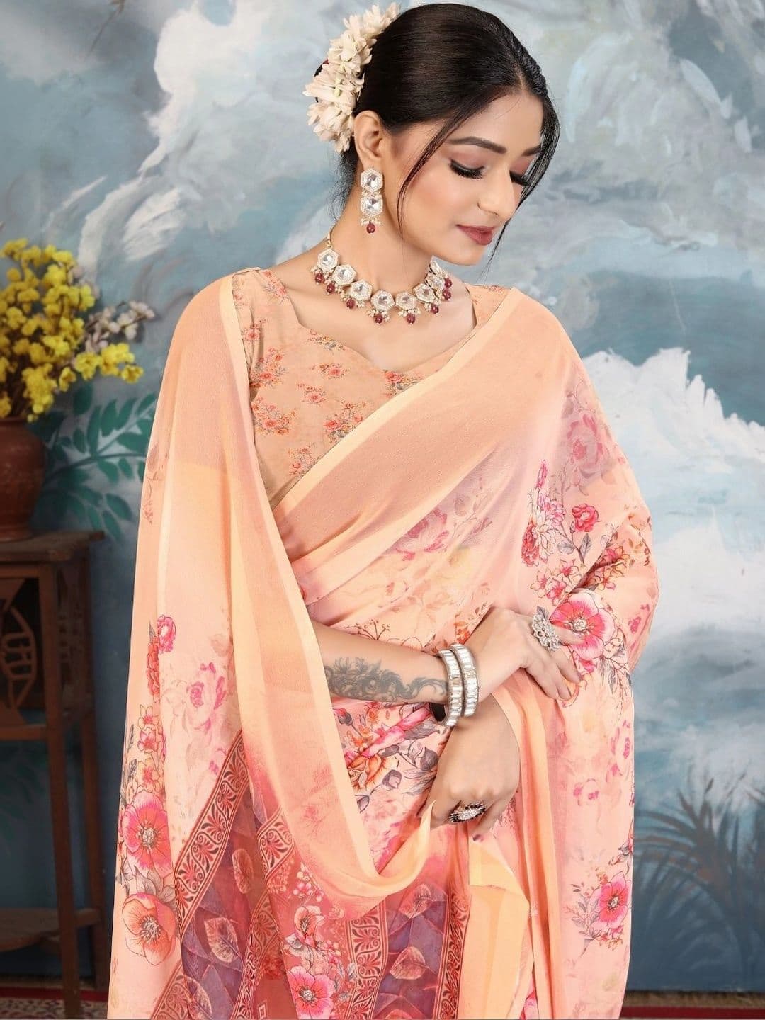 Mitera Floral Pure Georgette Designer Saree thumbnail 2