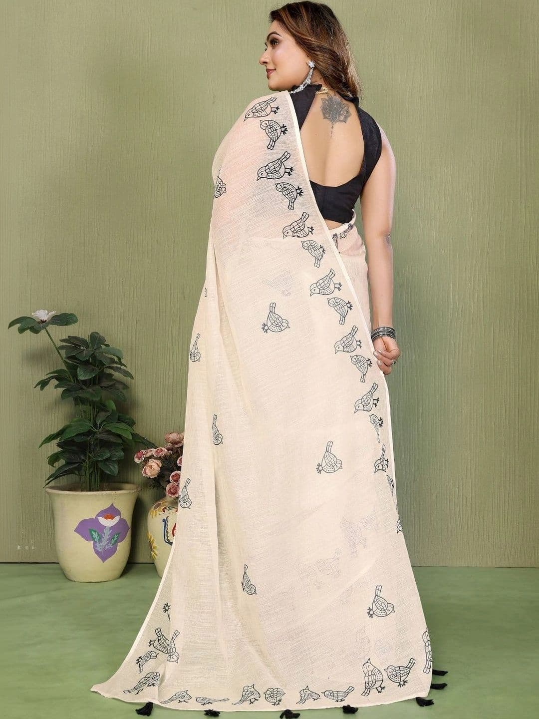 Mitera Warli Linen Blend Fusion Saree thumbnail 3