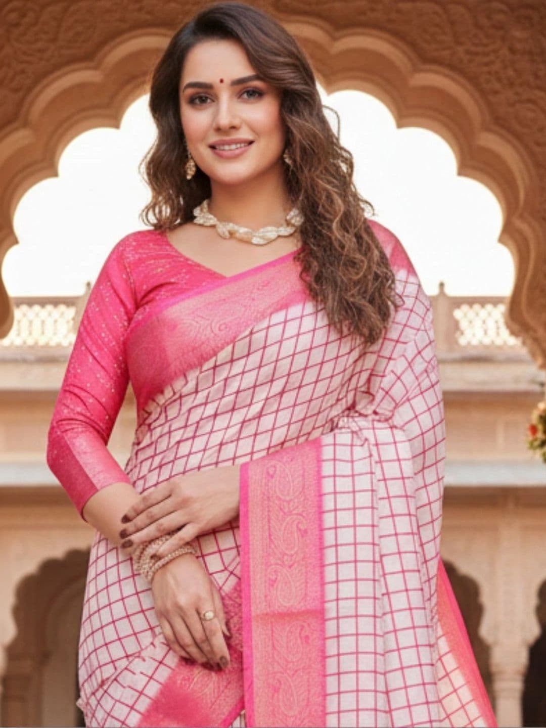 Mitera Checked Silk Blend Designer Saree thumbnail 4