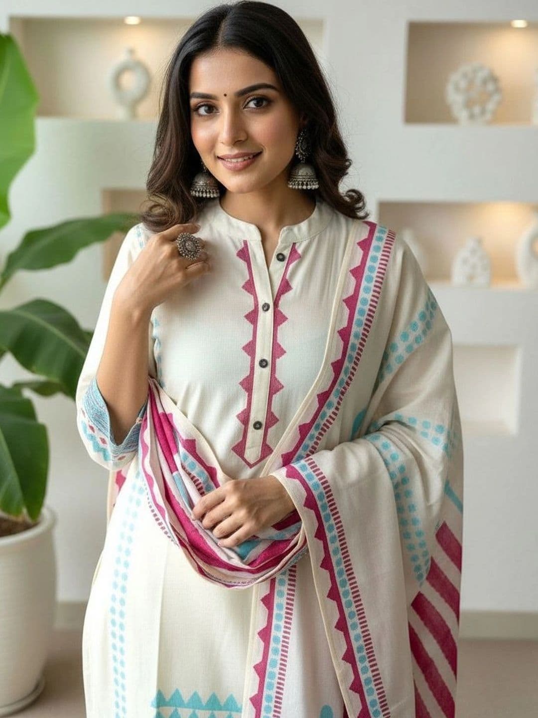 Anouk Women Printed Regular Pure Cotton Kurta with Trousers & With Dupatta thumbnail 4