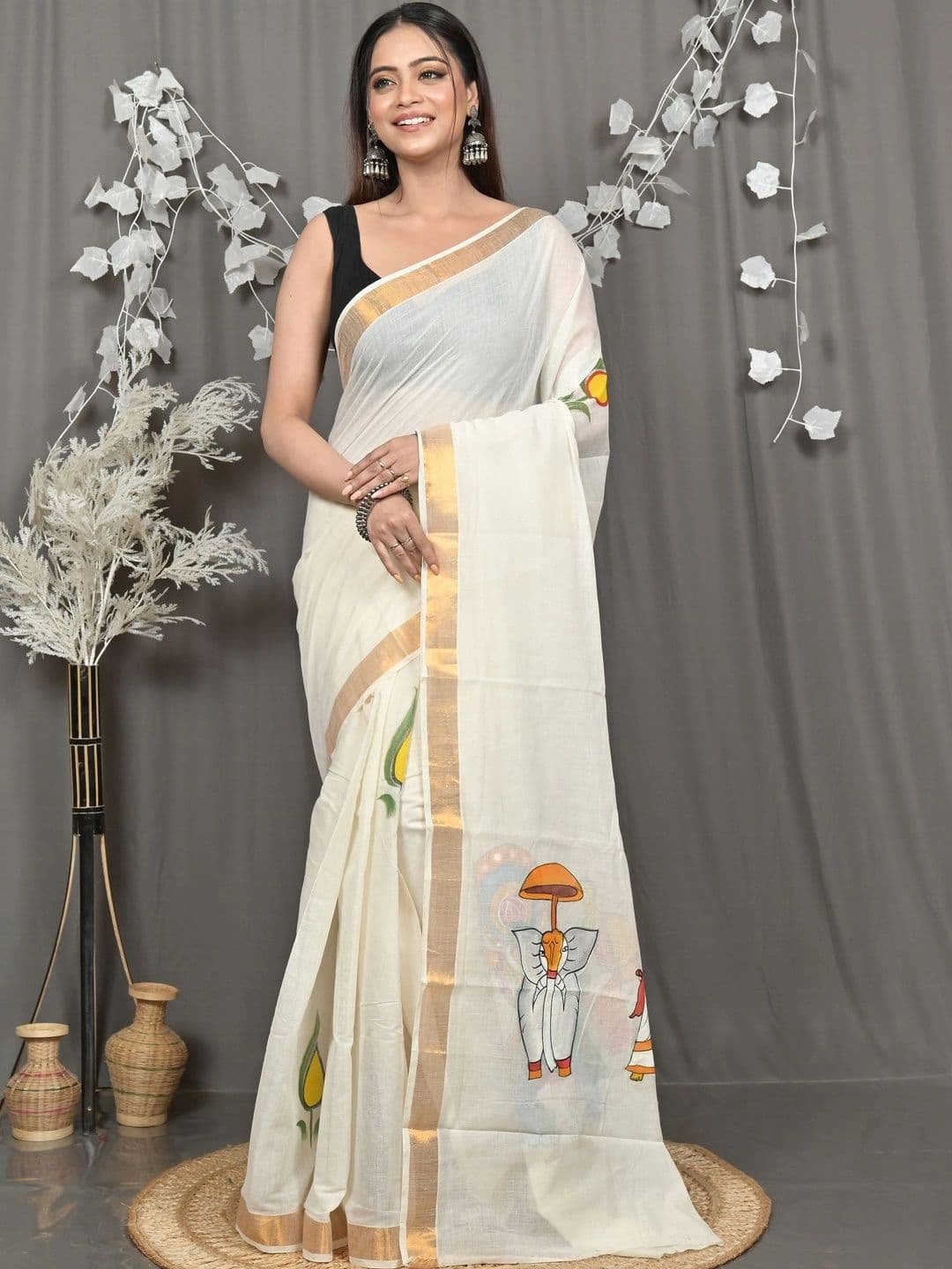 DipDiya Ethnic Motifs Sequinned Pure Cotton Handloom Taant Saree thumbnail 7