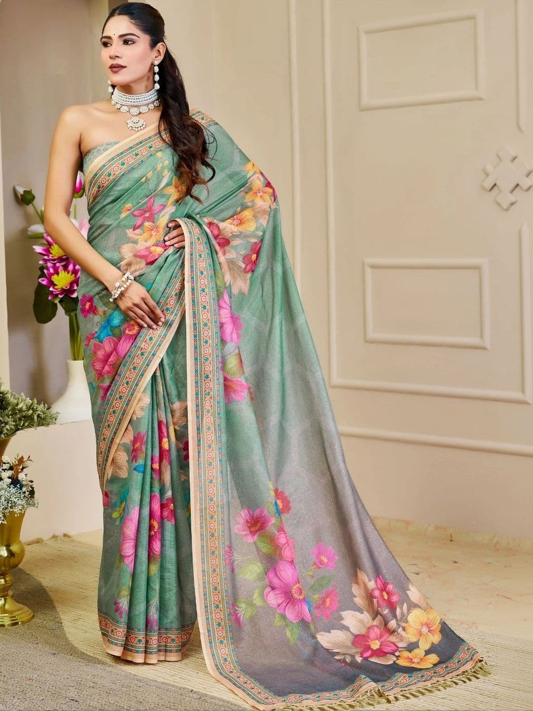 Mitera Floral Tissue Designer Saree thumbnail 4