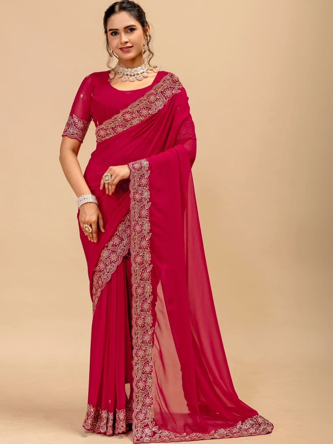 Saanvi Embellished Embroidered Poly Georgette Saree - view 1