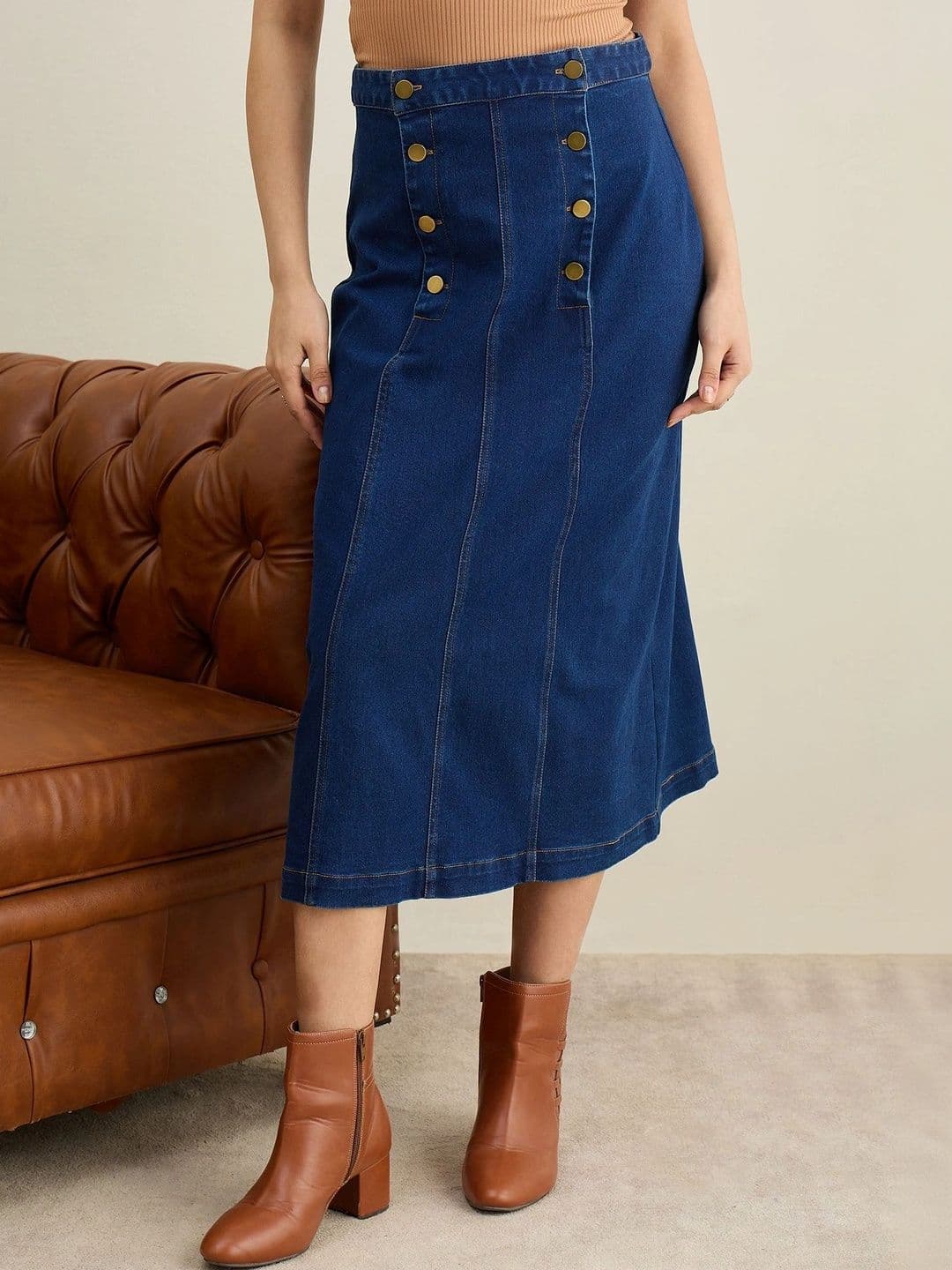 Chemistry Women Denim Sleek Utility Midi A-Line Skirt - view 1