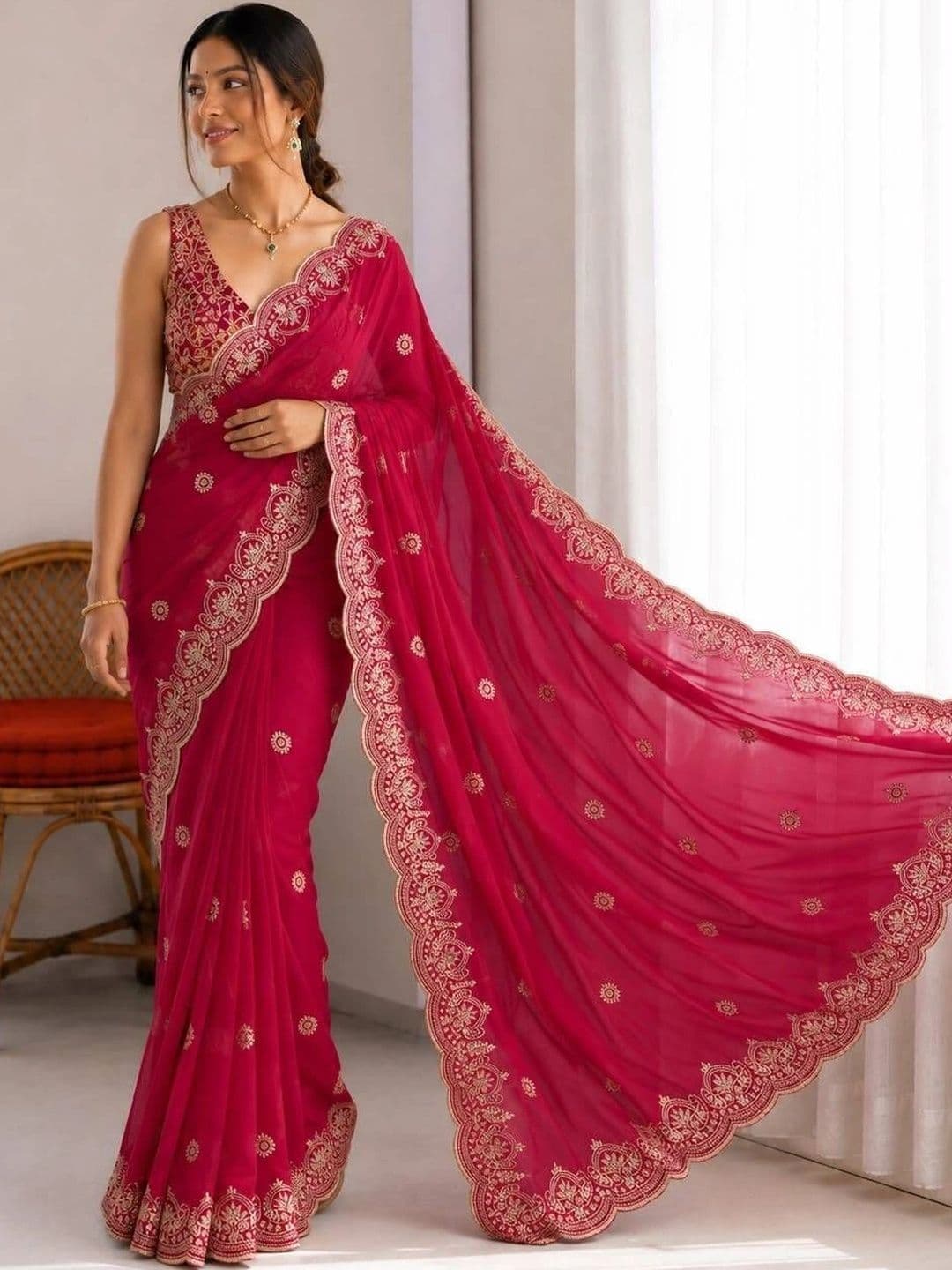 Vastra Drape Embellished Zari Poly Georgette Saree thumbnail 3