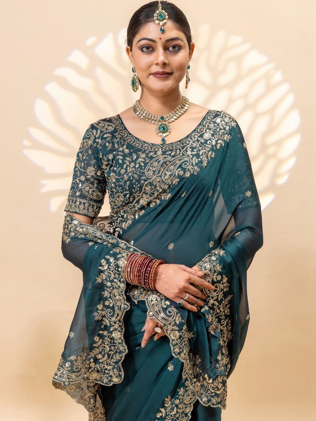Saanvi Embellished Sequinned Silk Blend Saree thumbnail 7