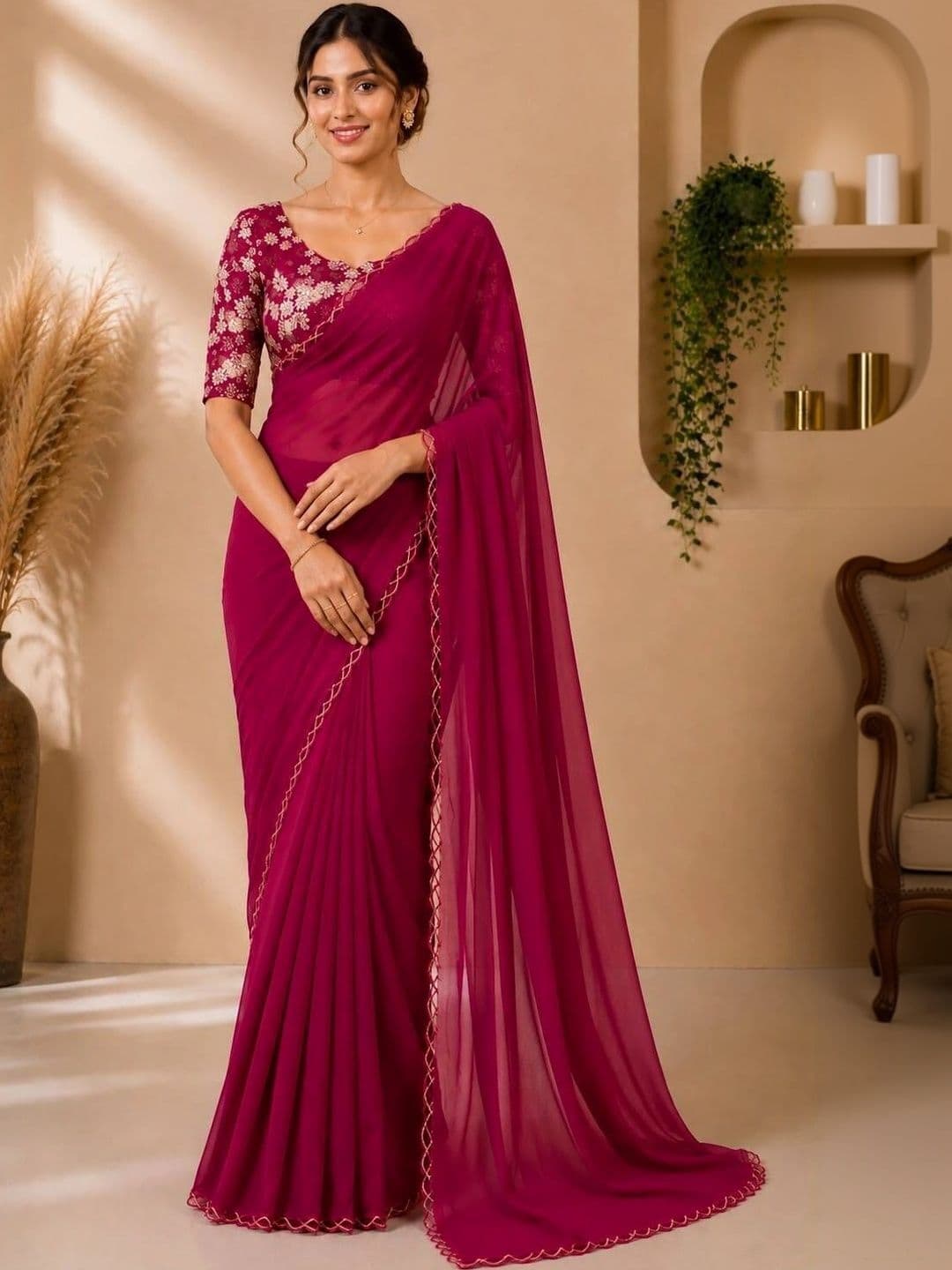 Saanvi Floral Embroidered Poly Georgette Saree - view 1