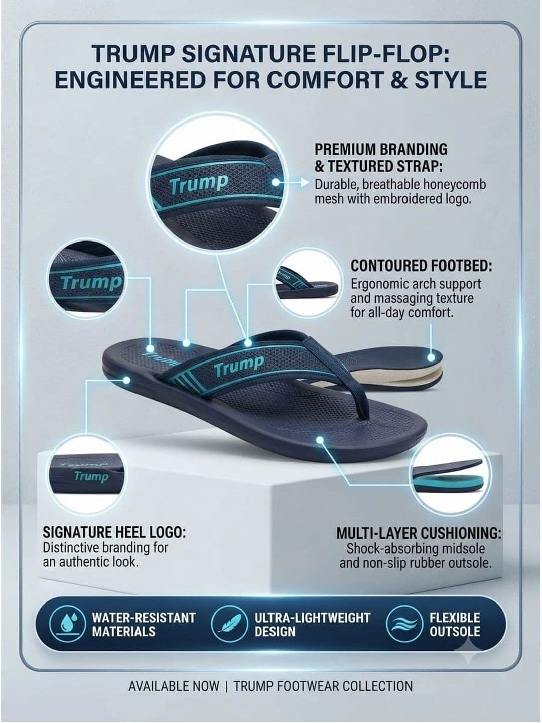 Trump Blue PU Flip Flops thumbnail 7