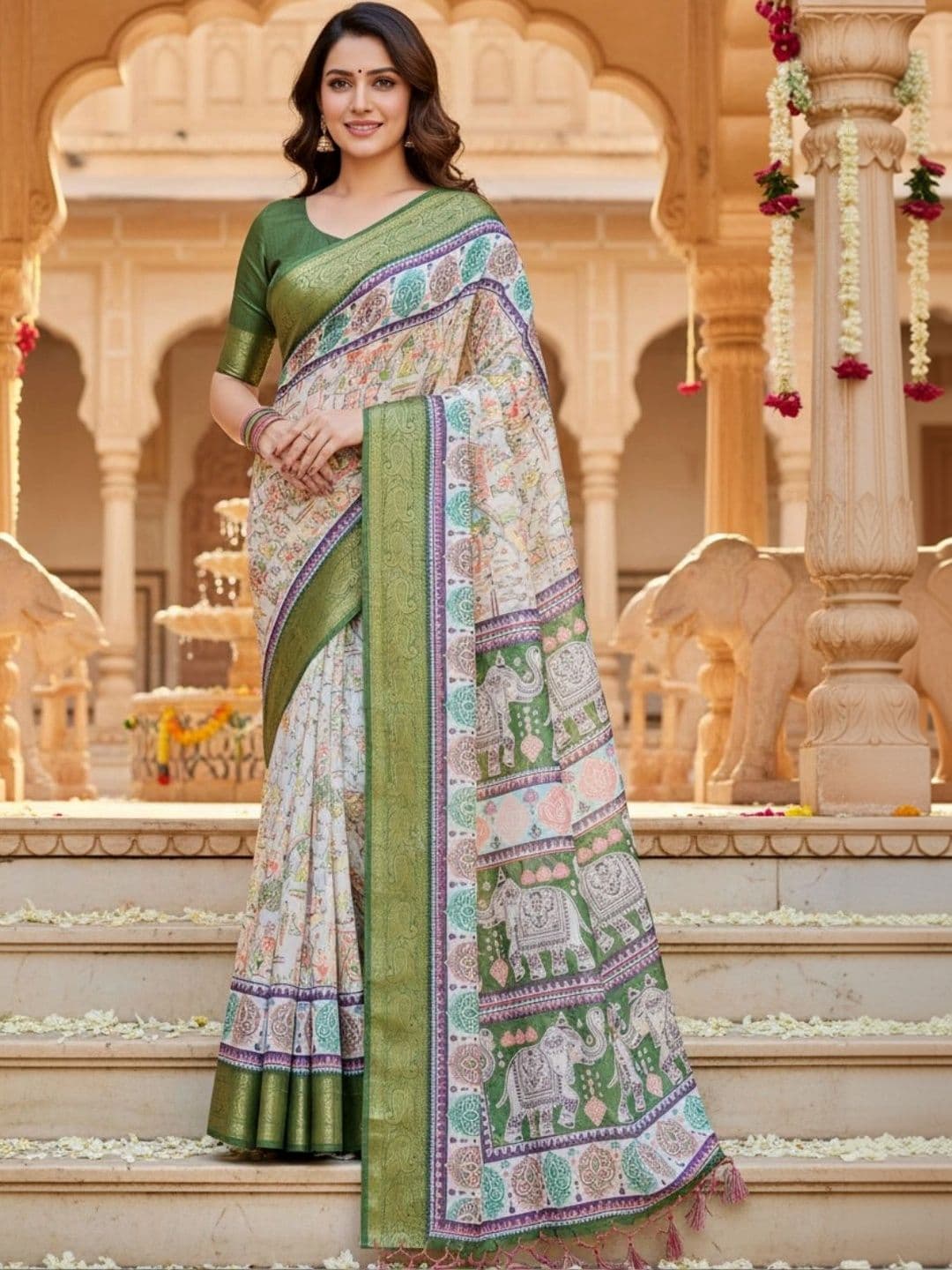 Mitera Floral Silk Blend Designer Saree - view 1