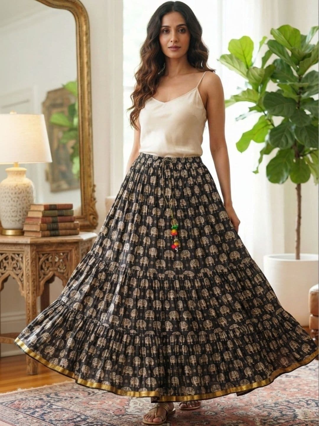 Pallakriti Fabrics Women Pure Cotton Blend Cotton Cambric Animal Maxi Flared Skirt - view 1