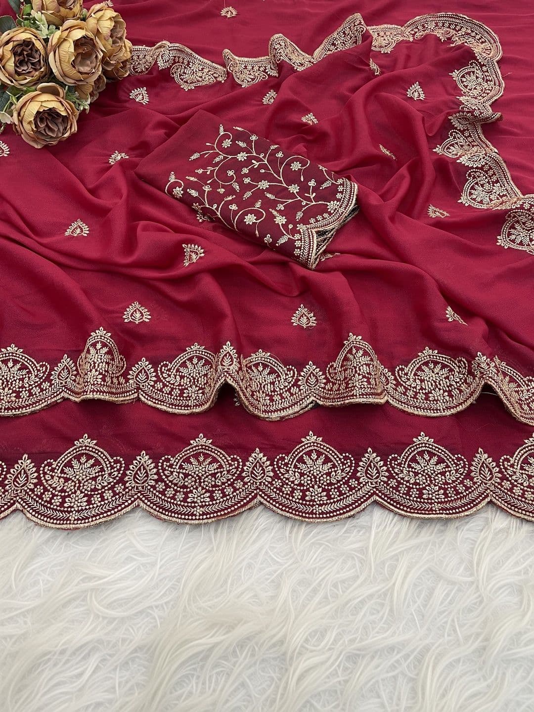 Vastra Drape Embellished Zari Poly Georgette Saree thumbnail 4