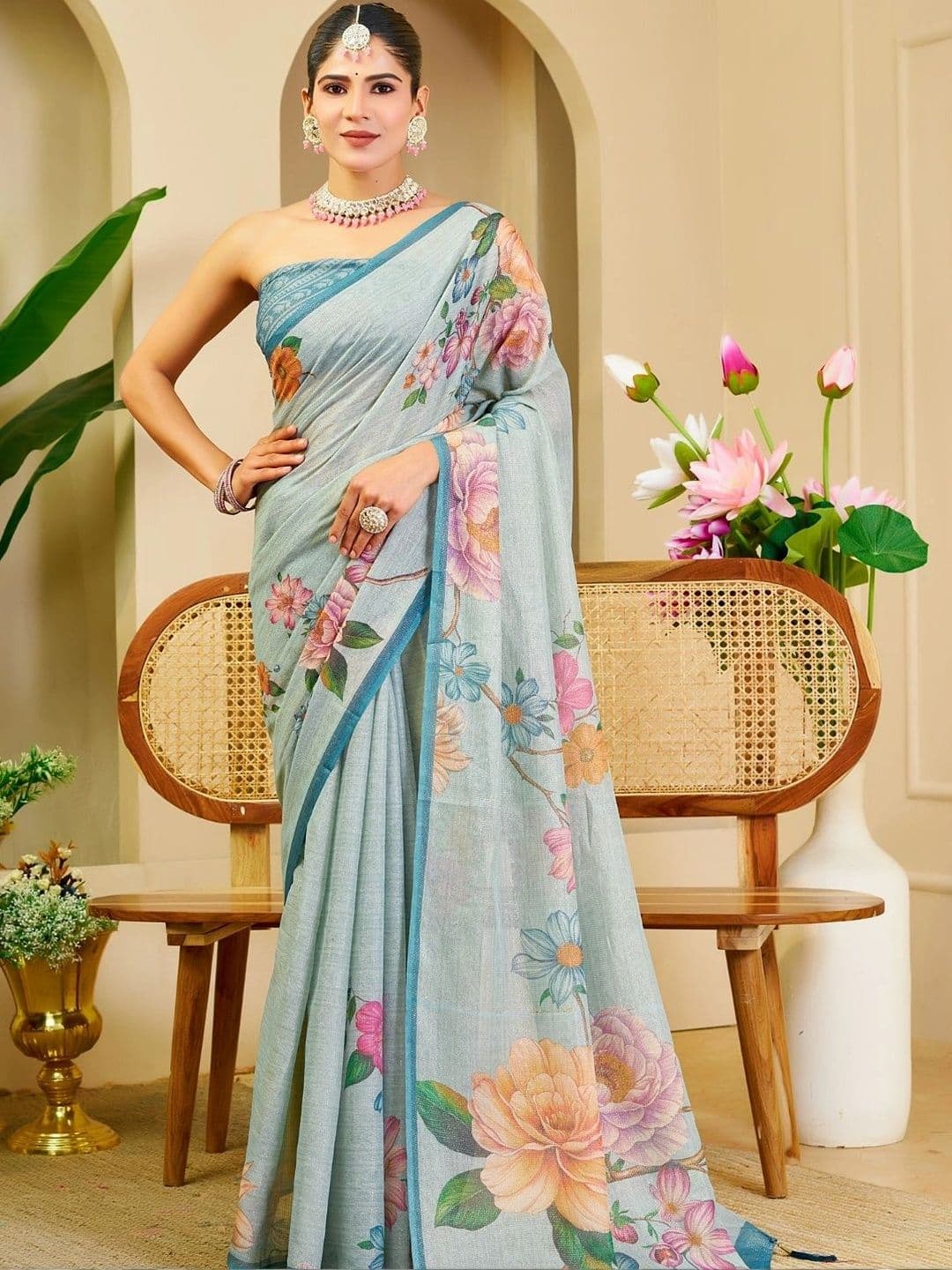 Mitera Floral Tissue Designer Saree - view 1