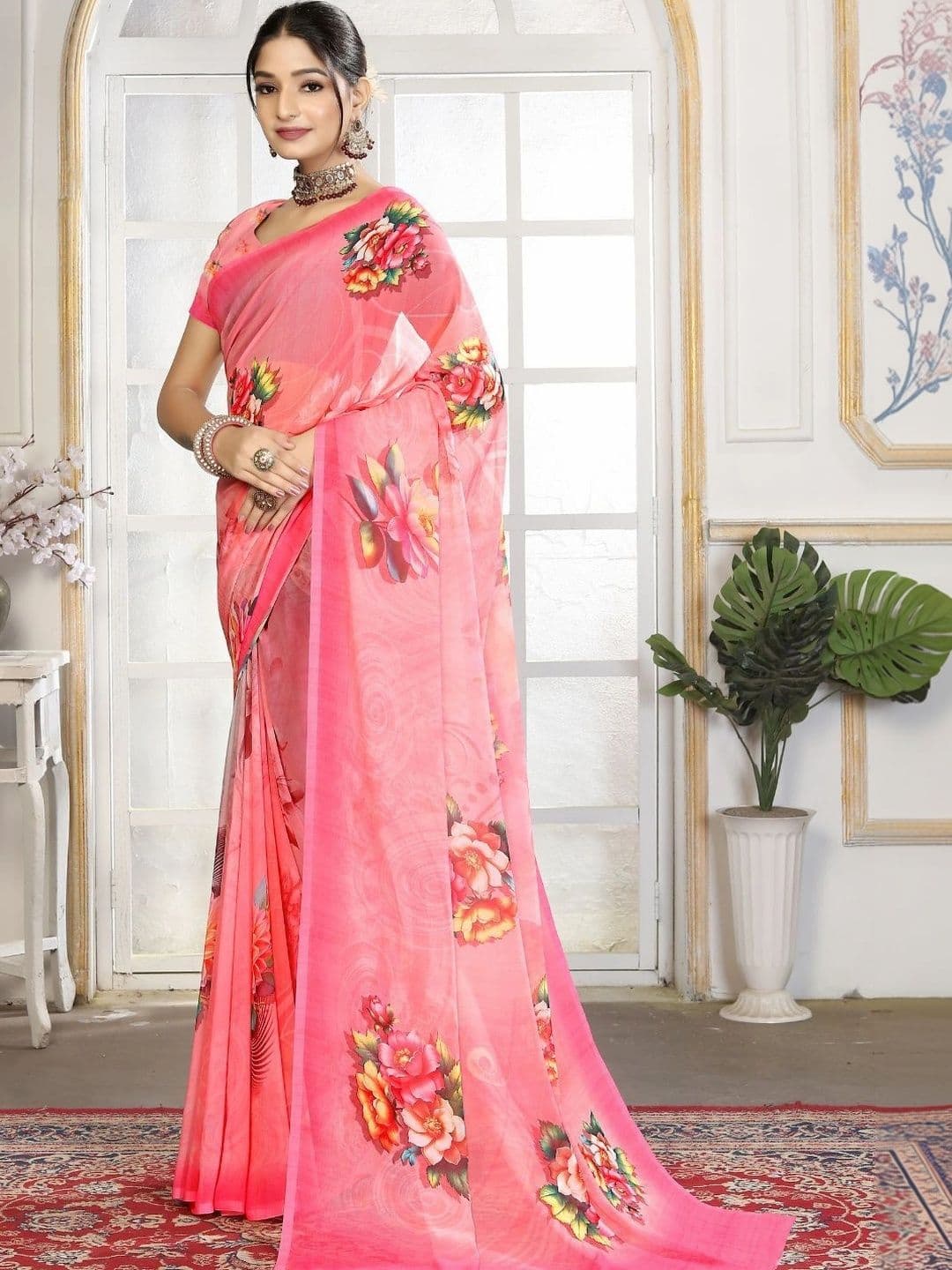 Mitera Floral Pure Georgette Designer Saree thumbnail 5
