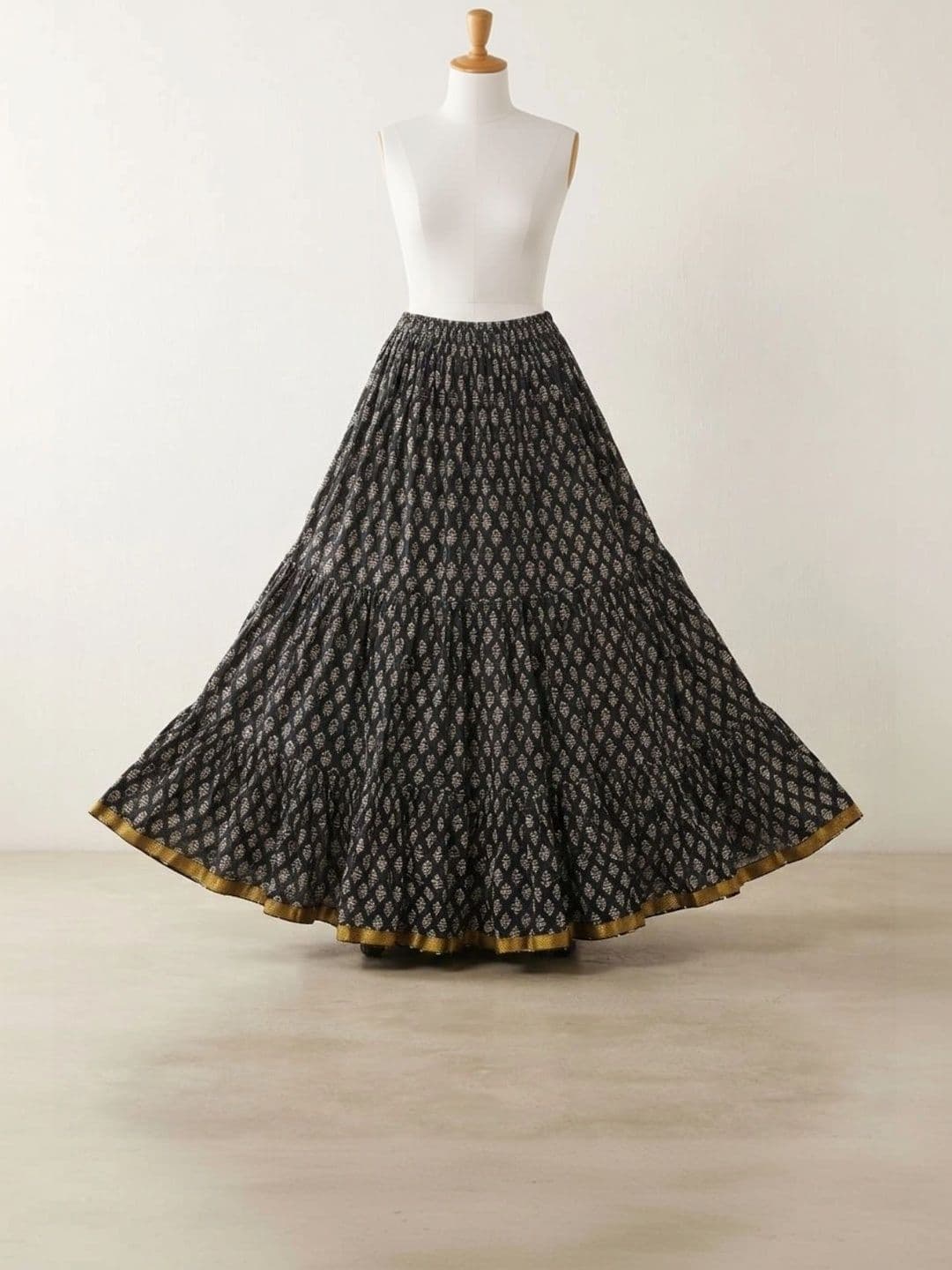 Pallakriti Fabrics Women Pure Cotton Blend Cotton Cambric Floral Maxi Flared Skirt thumbnail 3