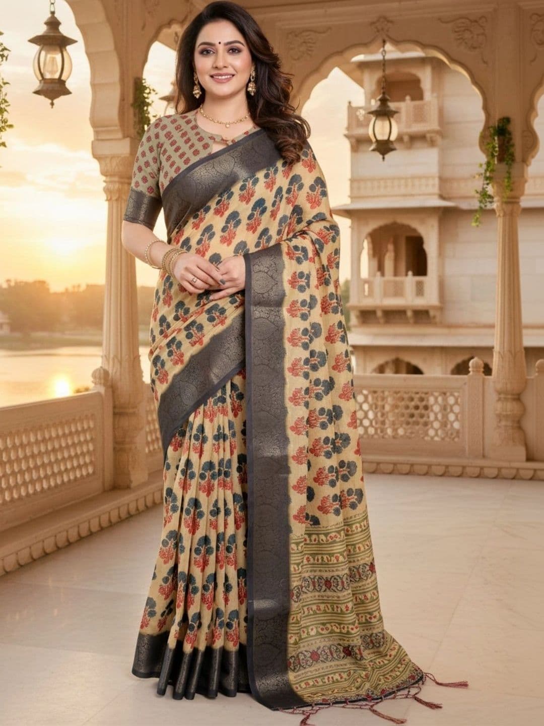 Mitera Floral Silk Blend Designer Saree thumbnail 4
