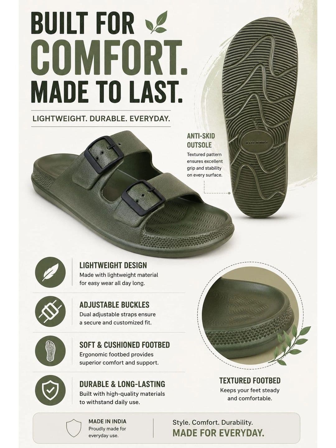 TRV Men Buckle Detailed Slip On Flip Flops thumbnail 2