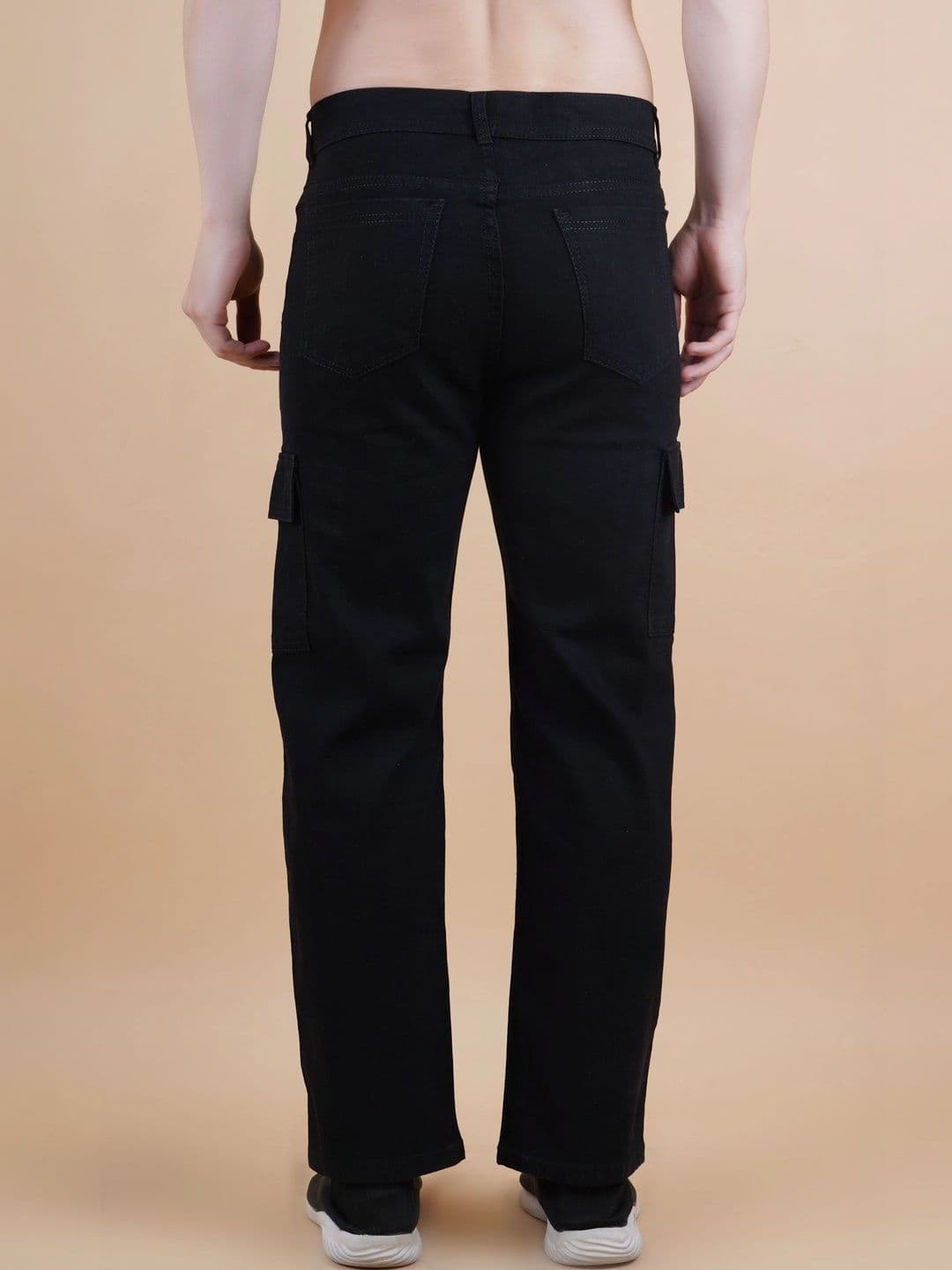 HERE&NOW Men's Dark Wash Stretchable Mid-Rise Straight Fit Cargo Jeans thumbnail 4