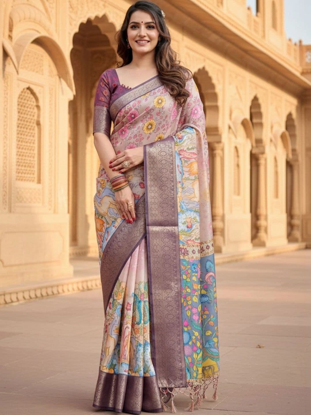 Mitera Floral Silk Blend Designer Saree - view 1