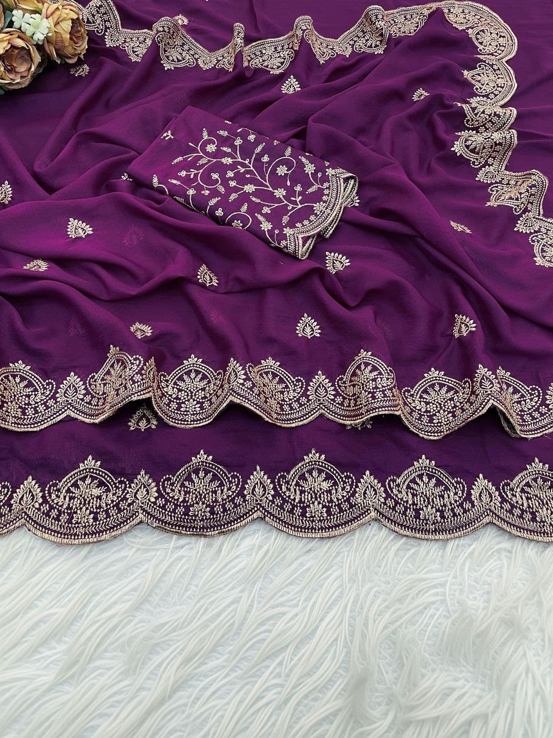 Vastra Drape Embellished Embroidered Poly Georgette Saree thumbnail 5
