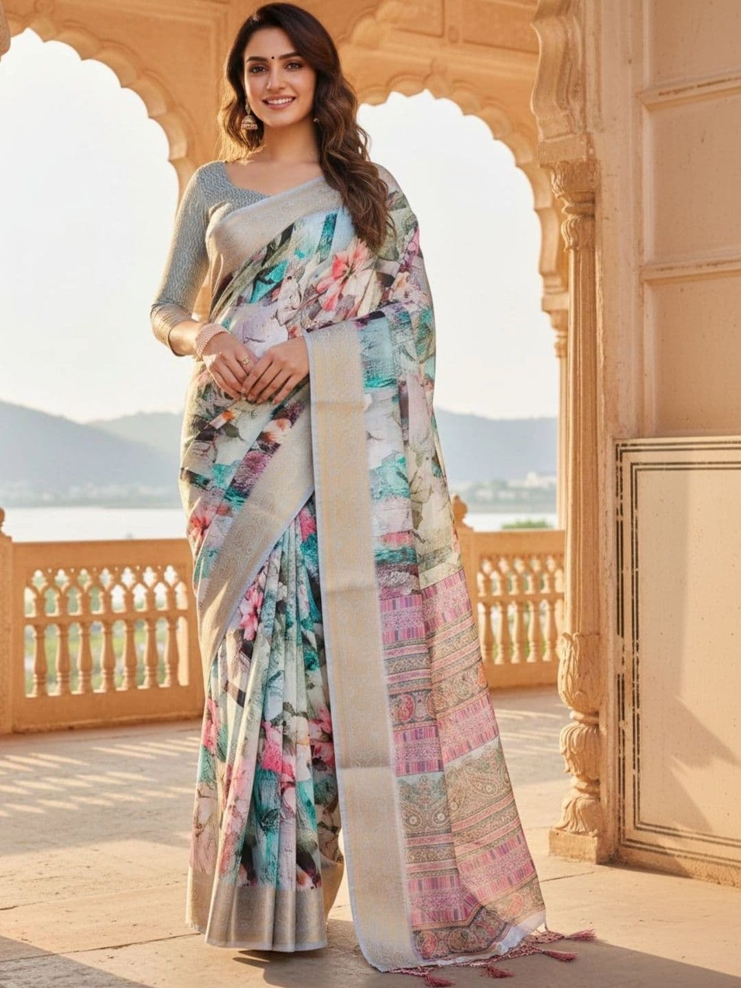 Mitera Floral Silk Blend Designer Saree thumbnail 4
