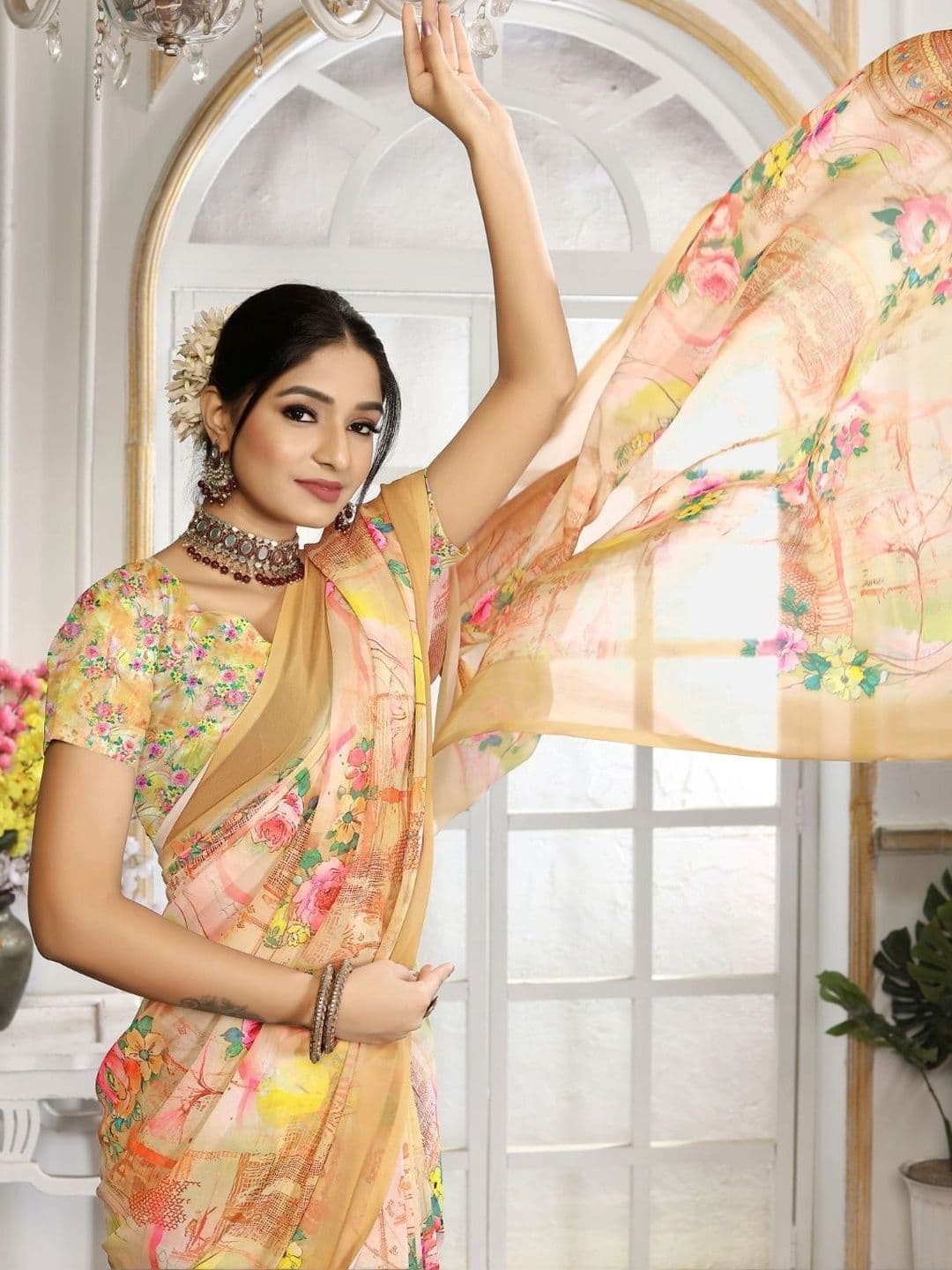 Mitera Floral Pure Georgette Designer Saree thumbnail 3