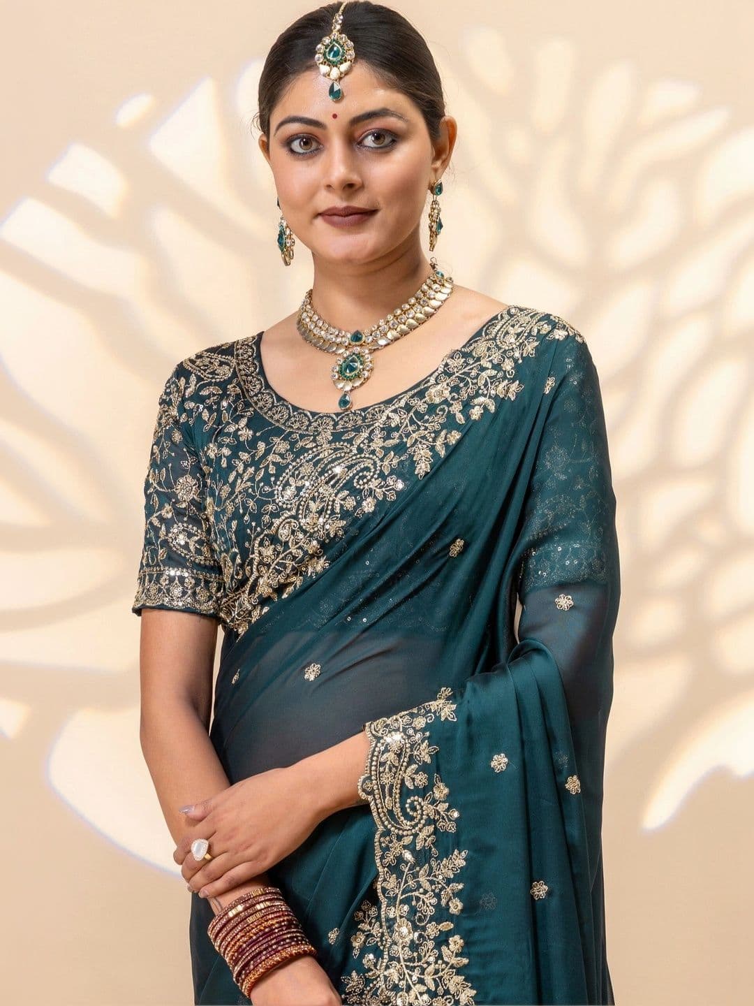Saanvi Embellished Sequinned Silk Blend Saree thumbnail 6