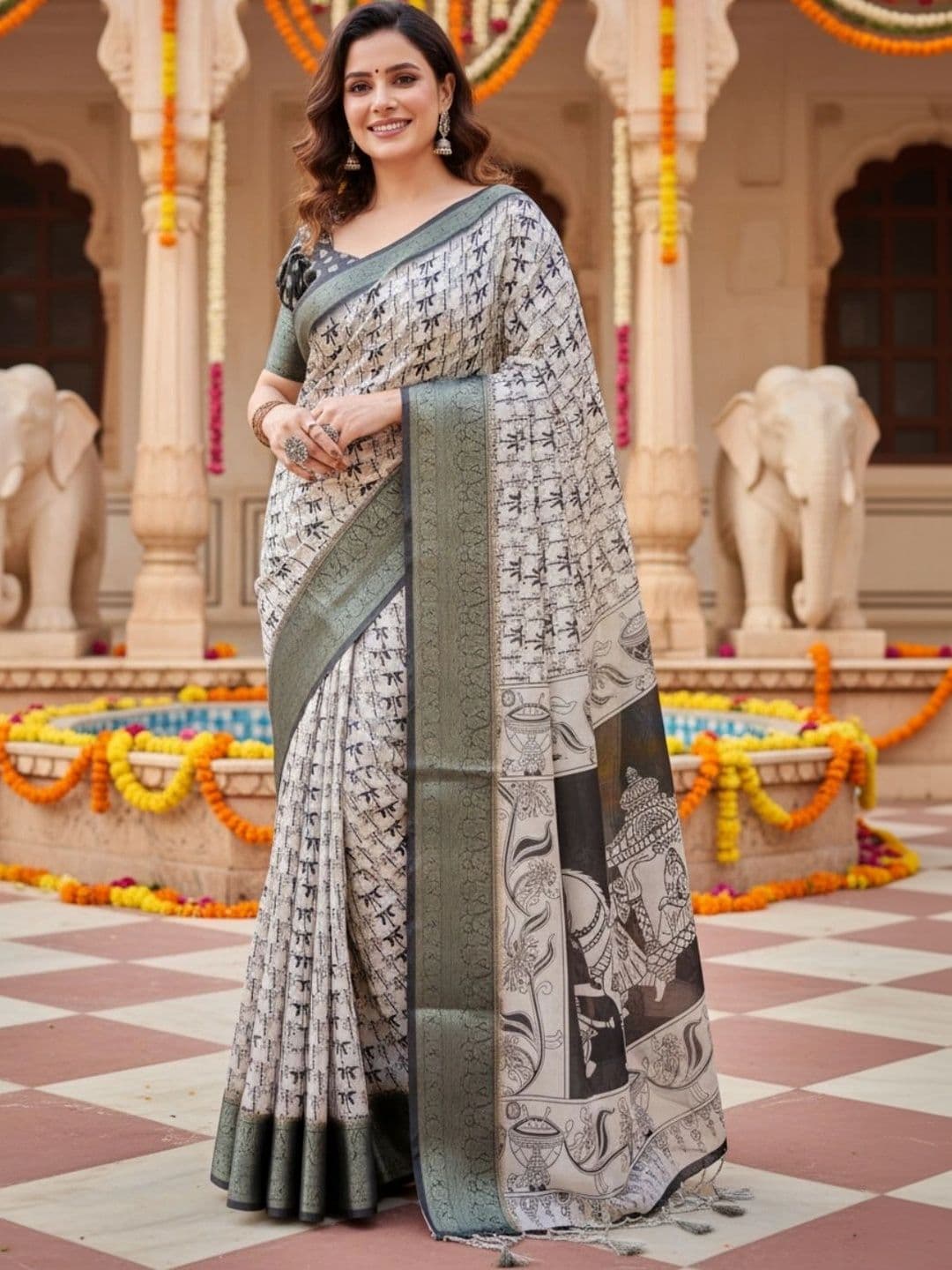 Mitera Floral Silk Blend Designer Saree - view 1