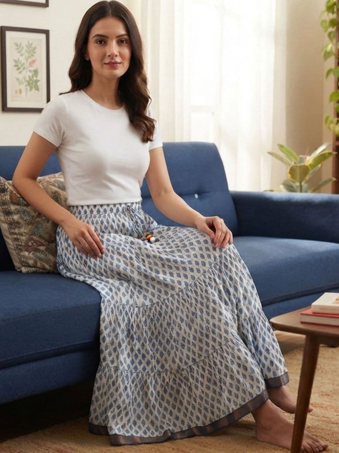 Pallakriti Fabrics Women Pure Cotton Blend Cotton Cambric Floral Maxi Tiered Skirt thumbnail 5