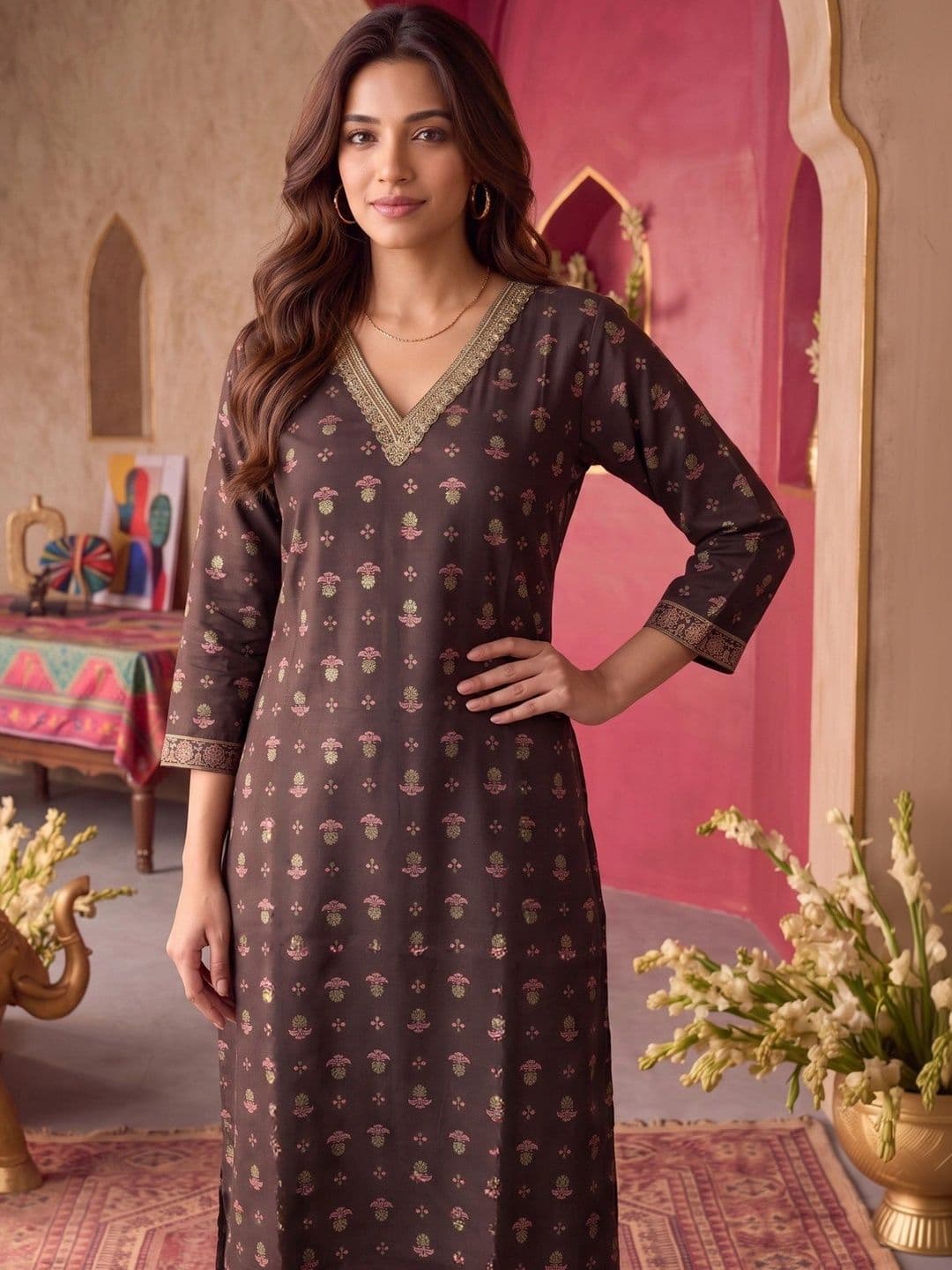 Rangita Women Ethnic Motifs Printed Gotta Patti Kurta thumbnail 2