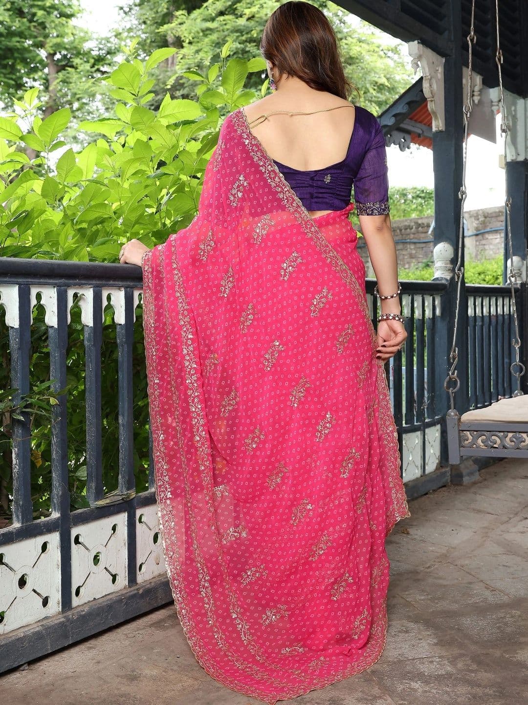 Mitera Bandhani Embroidered Pure Georgette Designer Saree thumbnail 2
