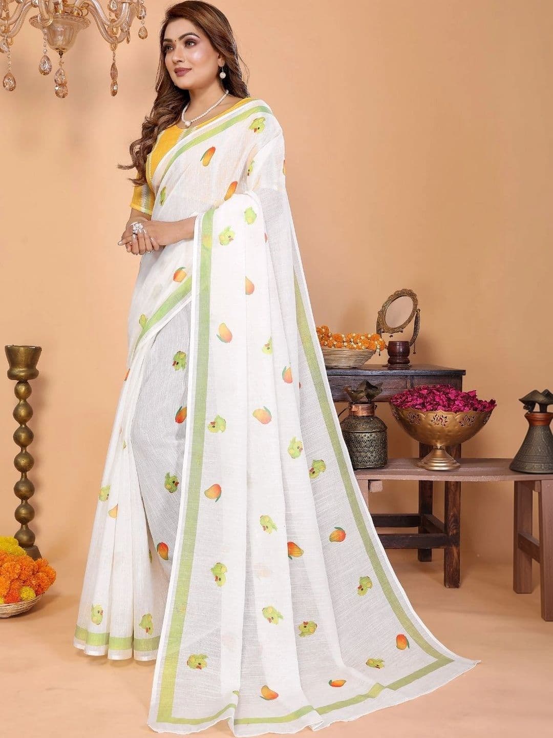 Mitera Warli Linen Blend Designer Saree thumbnail 7