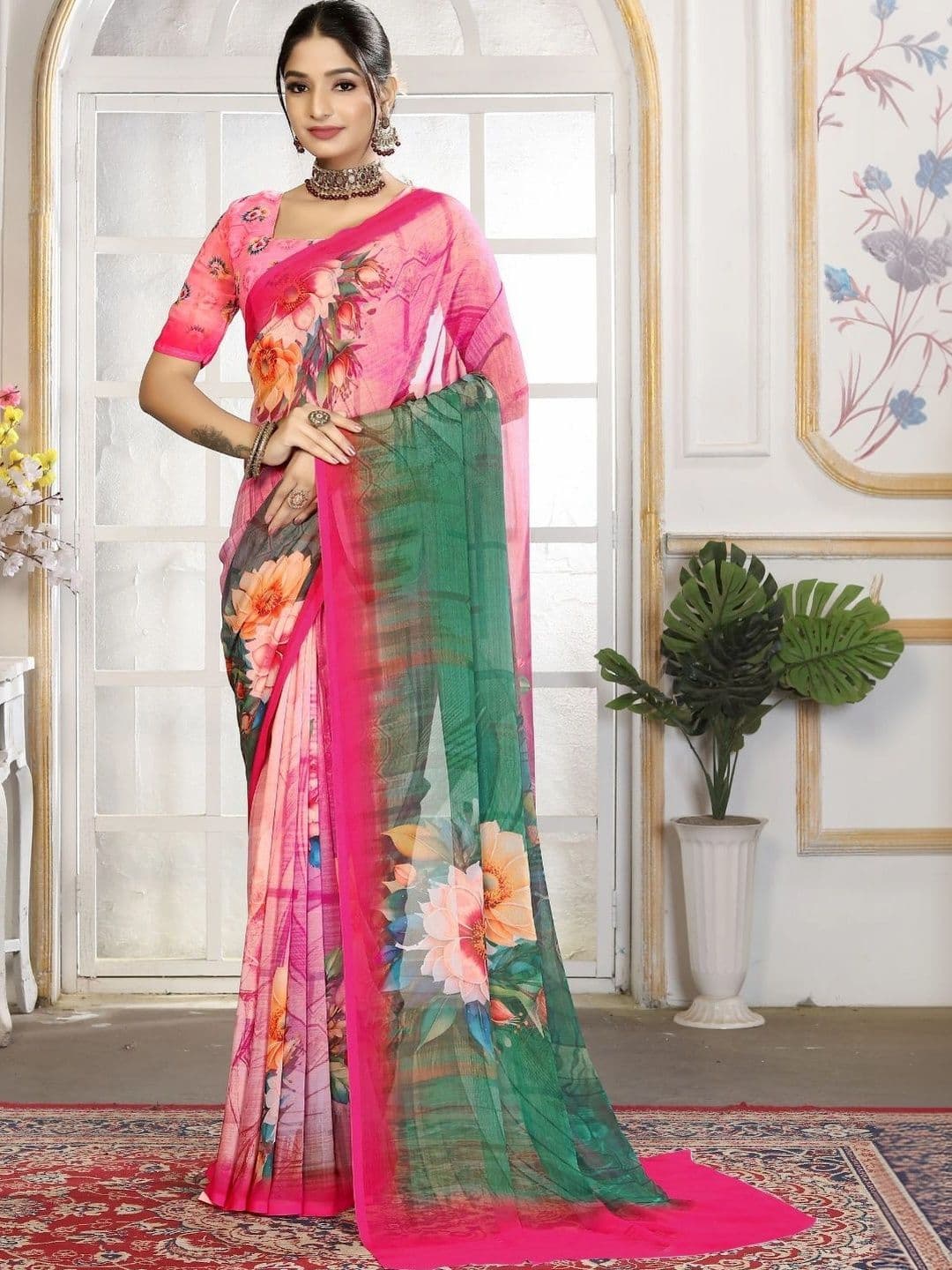 Mitera Floral Pure Georgette Designer Saree thumbnail 2