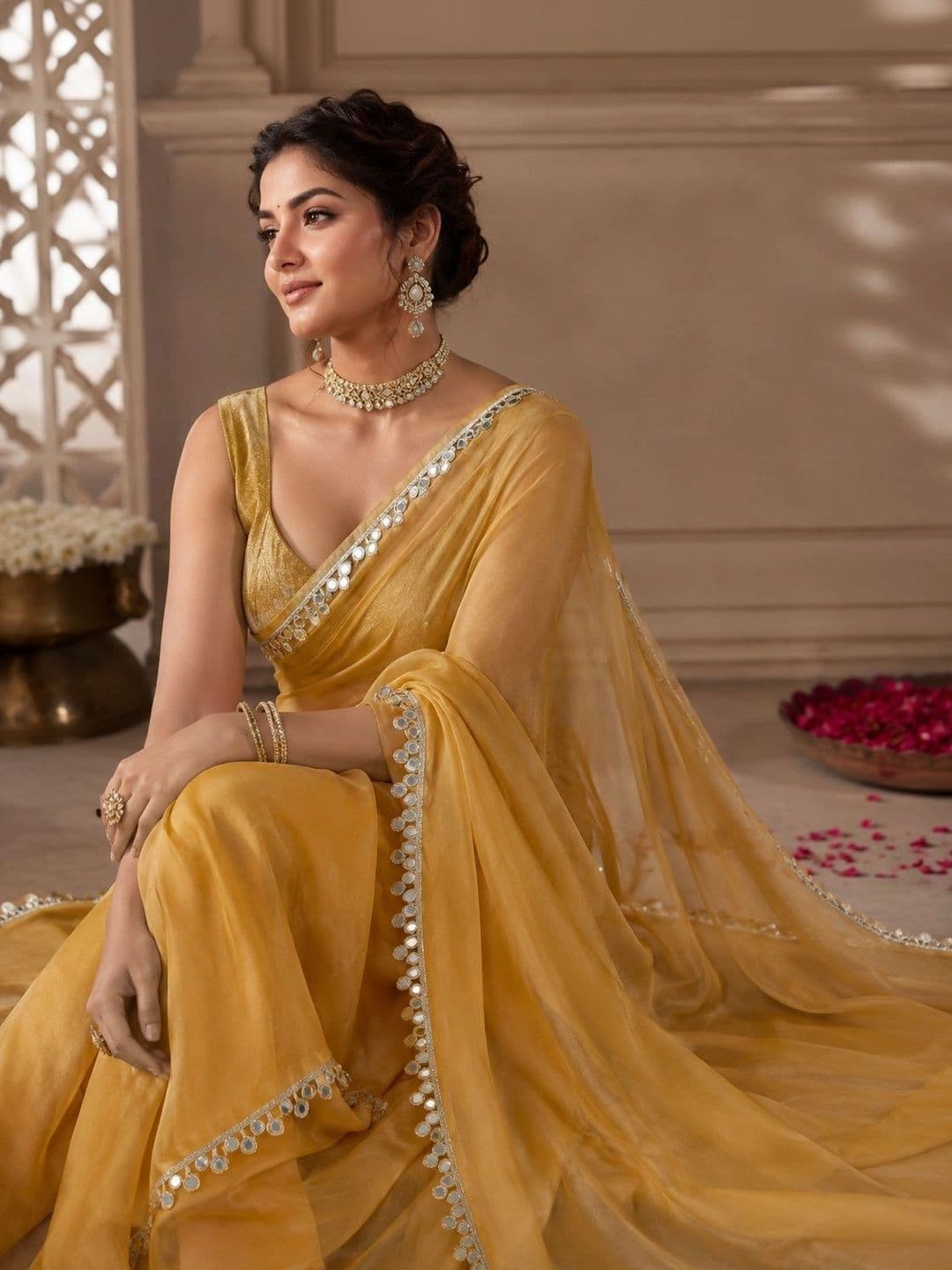 Vastra Drape Mirror Work Saree thumbnail 4