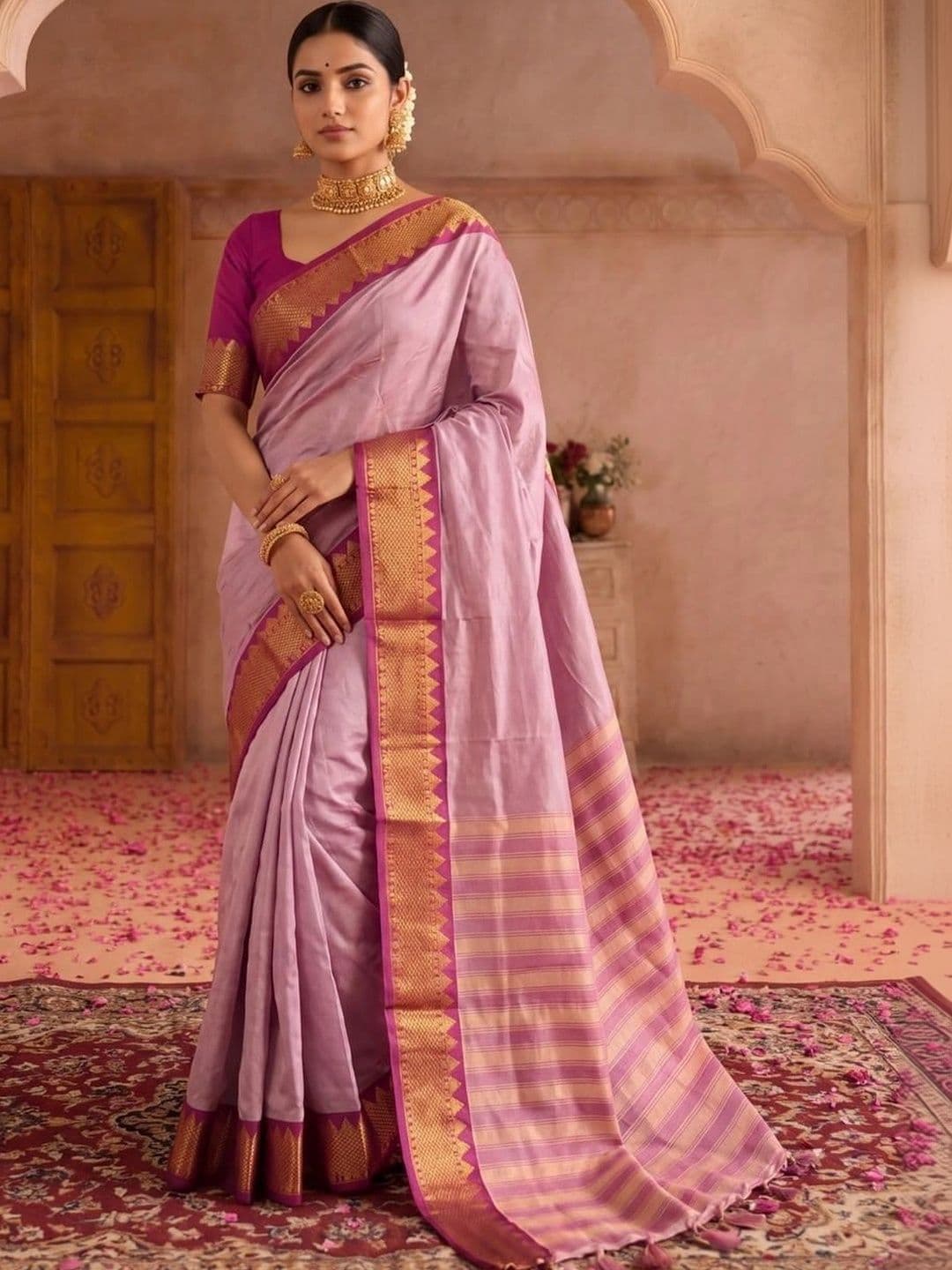 SAMANTHA Striped Zari Silk Blend Banarasi Saree thumbnail 7