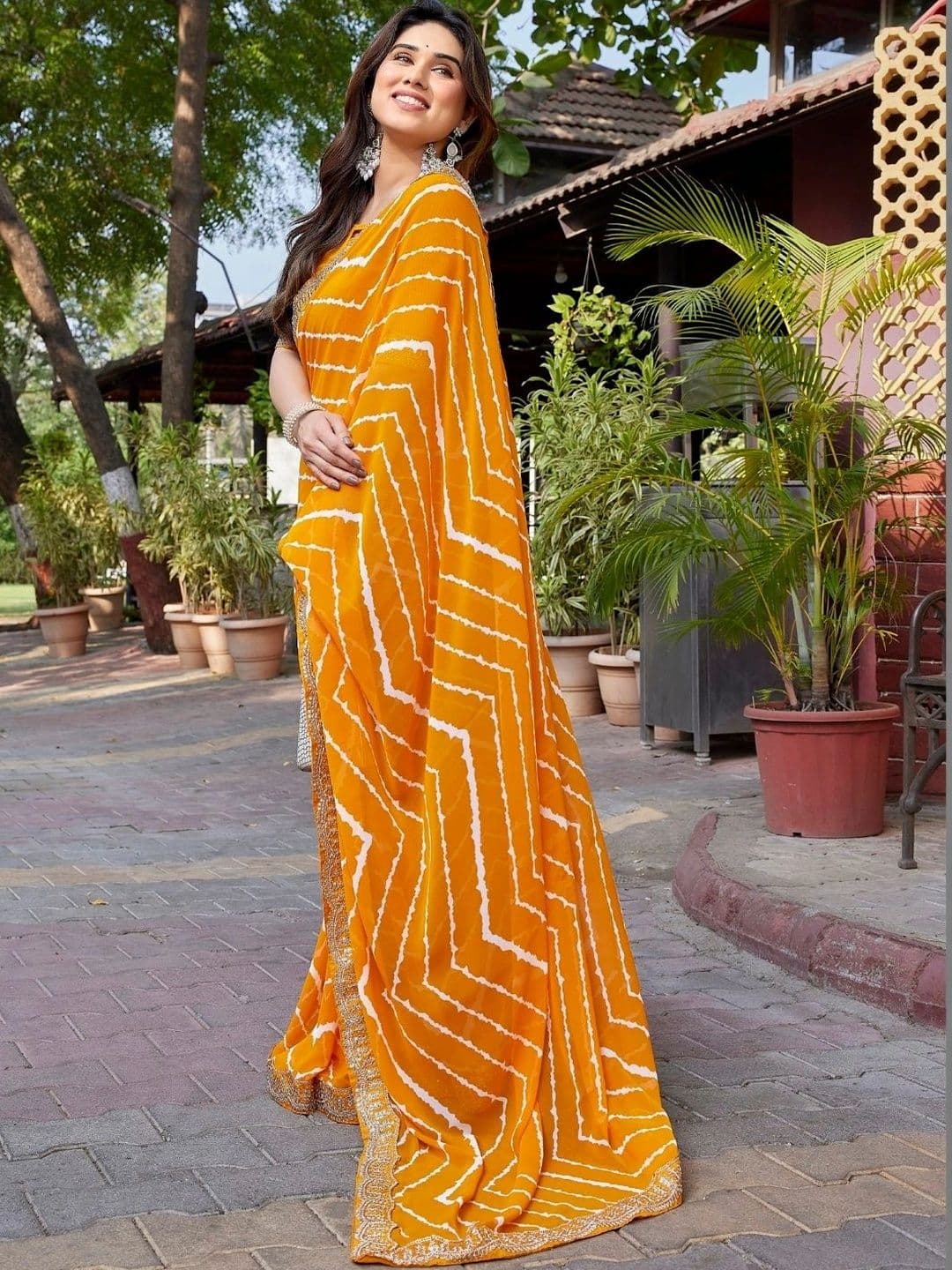 Mitera Leheriya Embroidered Pure Georgette Designer Saree thumbnail 4