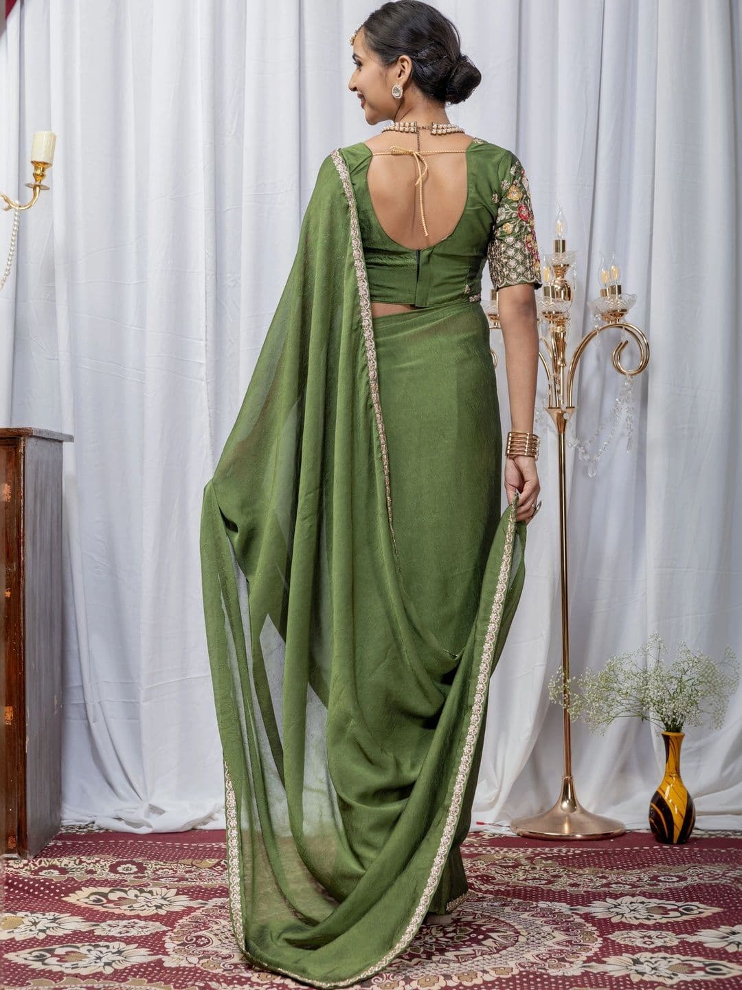 Saanvi Embellished Embroidered Poly Georgette Saree thumbnail 4