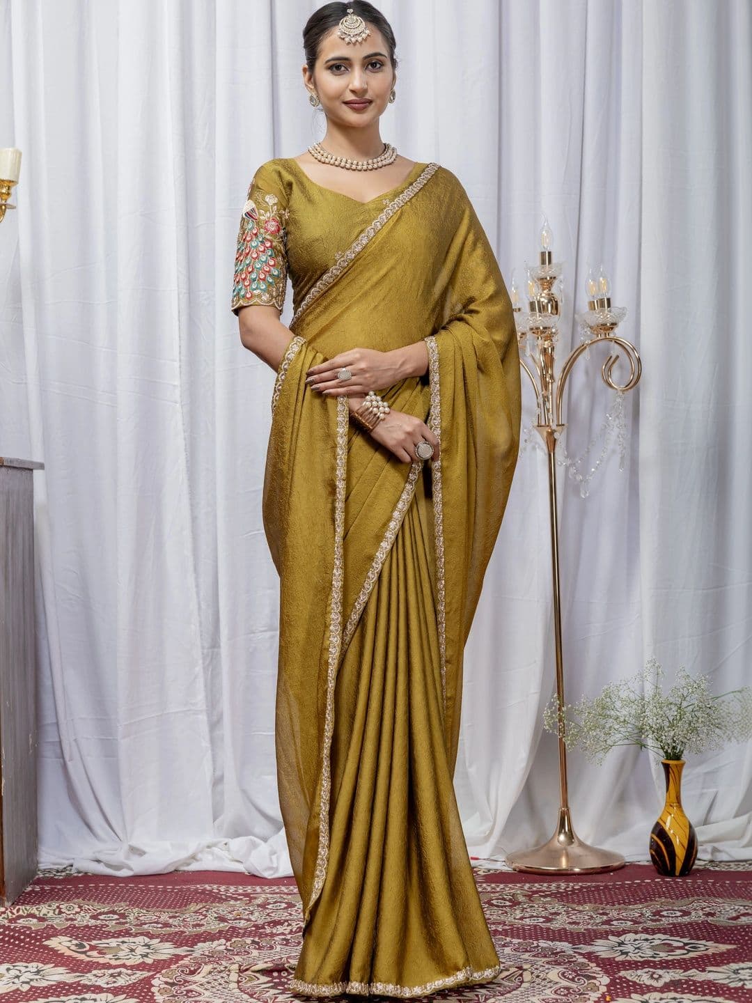 Vastra Drape Embellished Embroidered Poly Georgette Saree - view 1