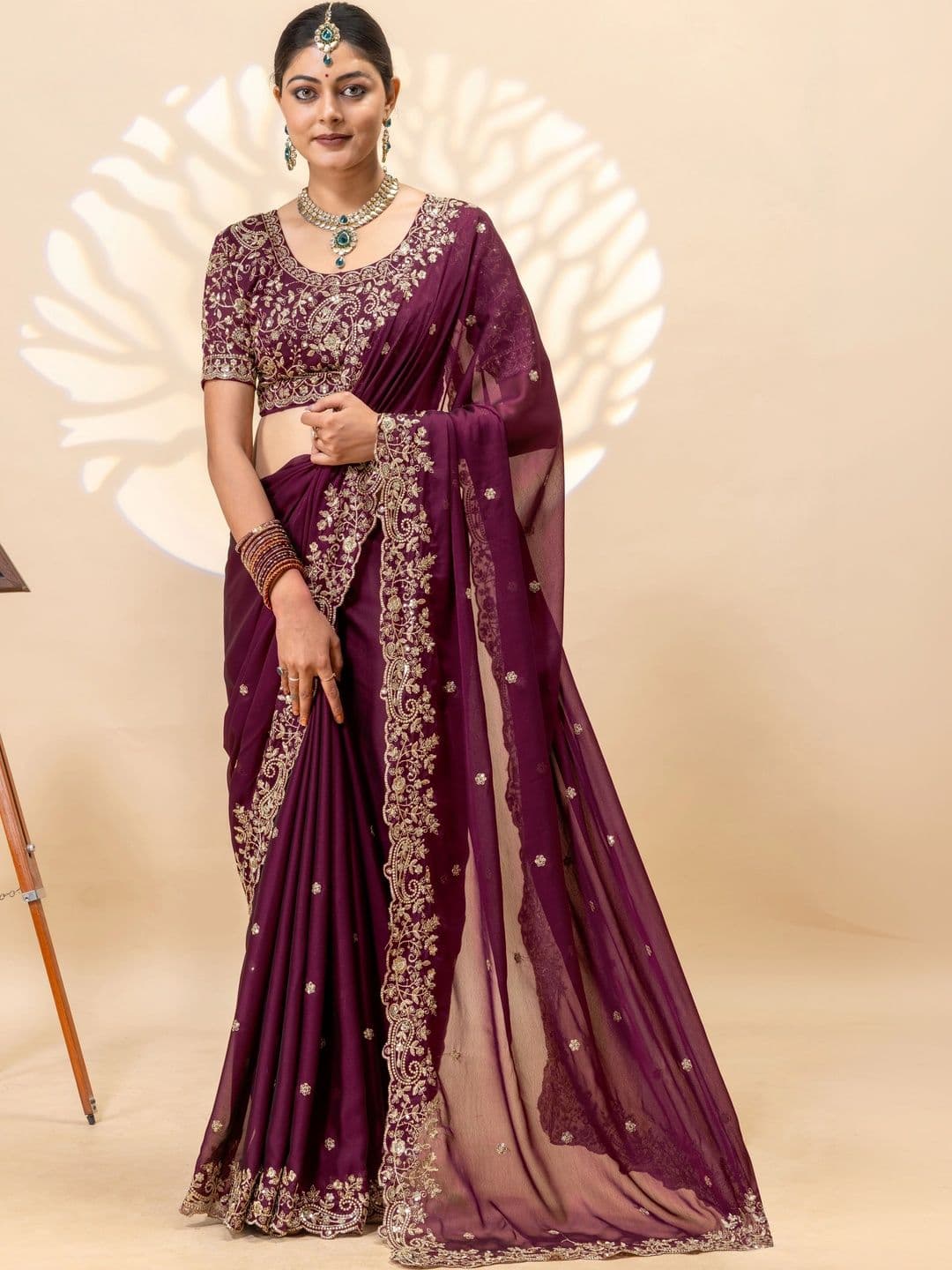 Saanvi Embellished Embroidered Silk Blend Saree - view 1