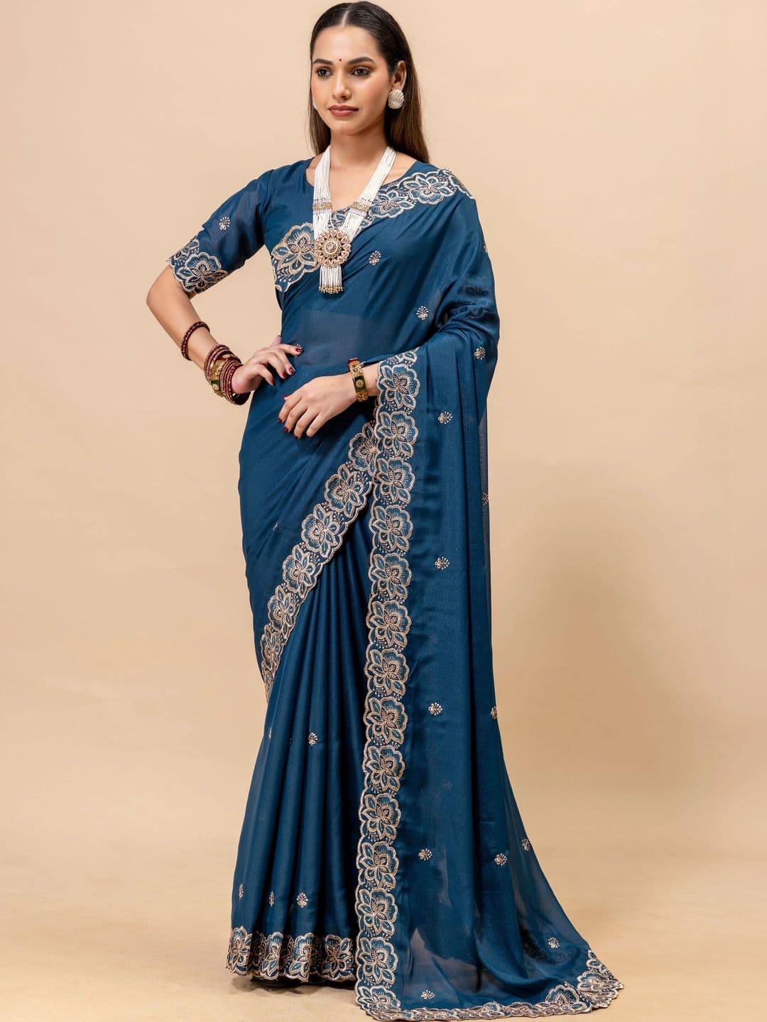 LabelVASTRA Embellished Embroidered Poly Georgette Saree - view 1