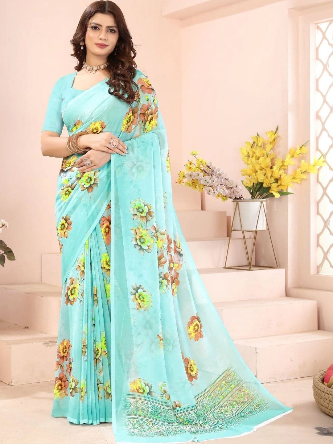 Mitera Floral Pure Georgette Designer Saree thumbnail 2