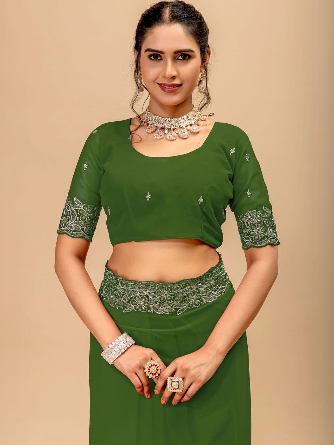 Vastra Drape Embellished Embroidered Poly Georgette Saree thumbnail 2