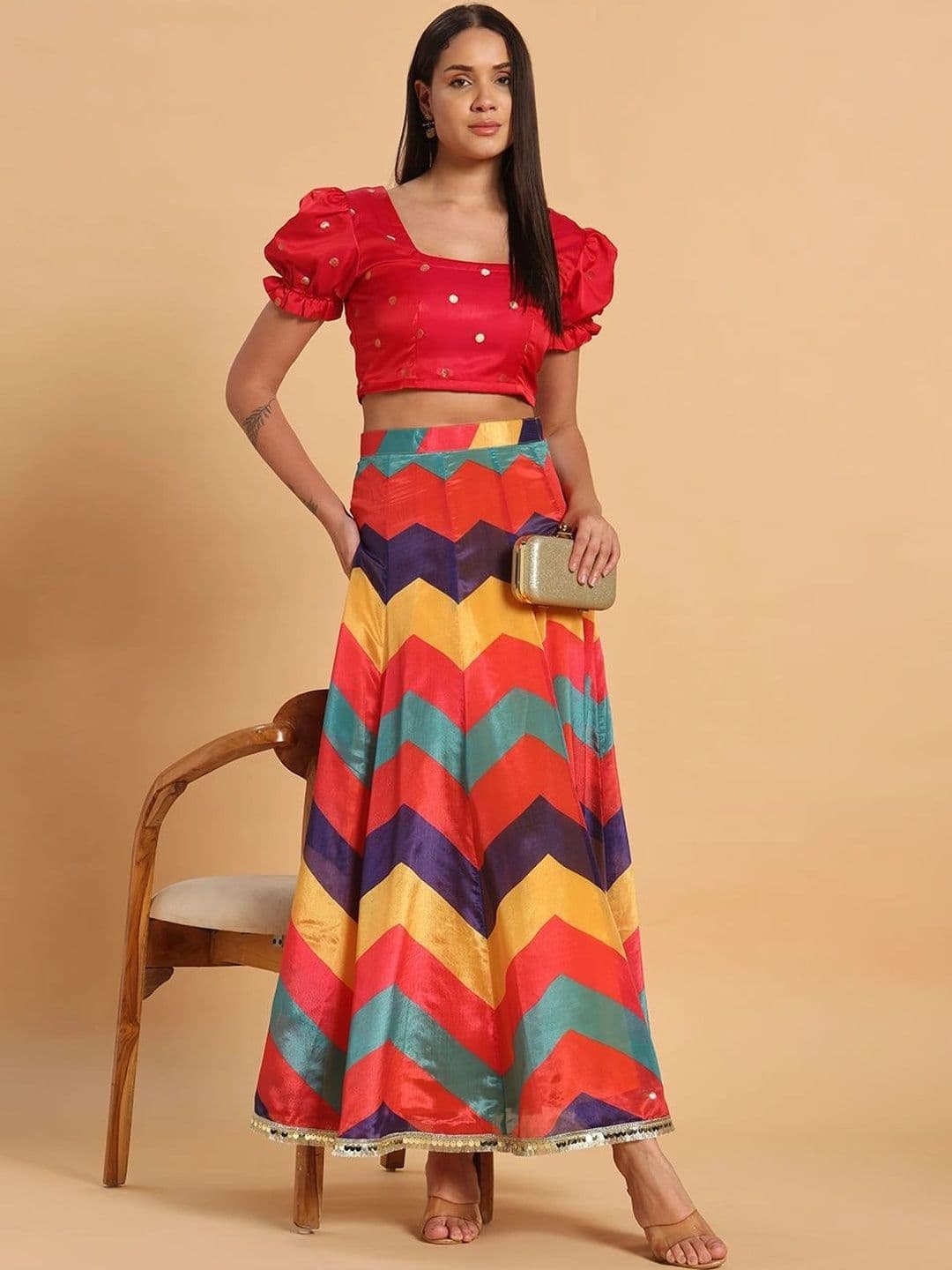 Frolic Rolic Women Colourblocked Sleek Utility Maxi Flared Skirt thumbnail 2
